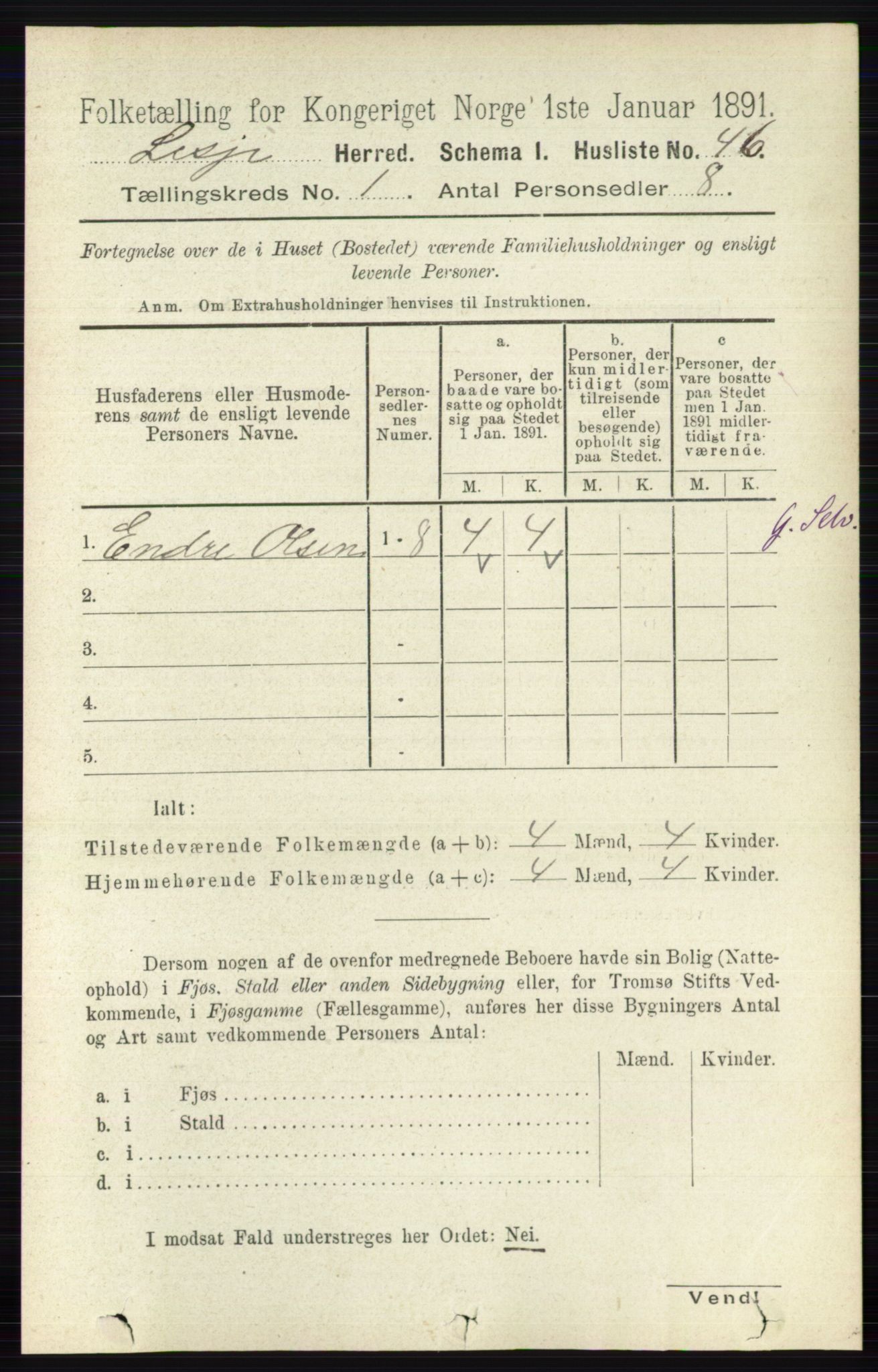 RA, 1891 census for 0512 Lesja, 1891, p. 71