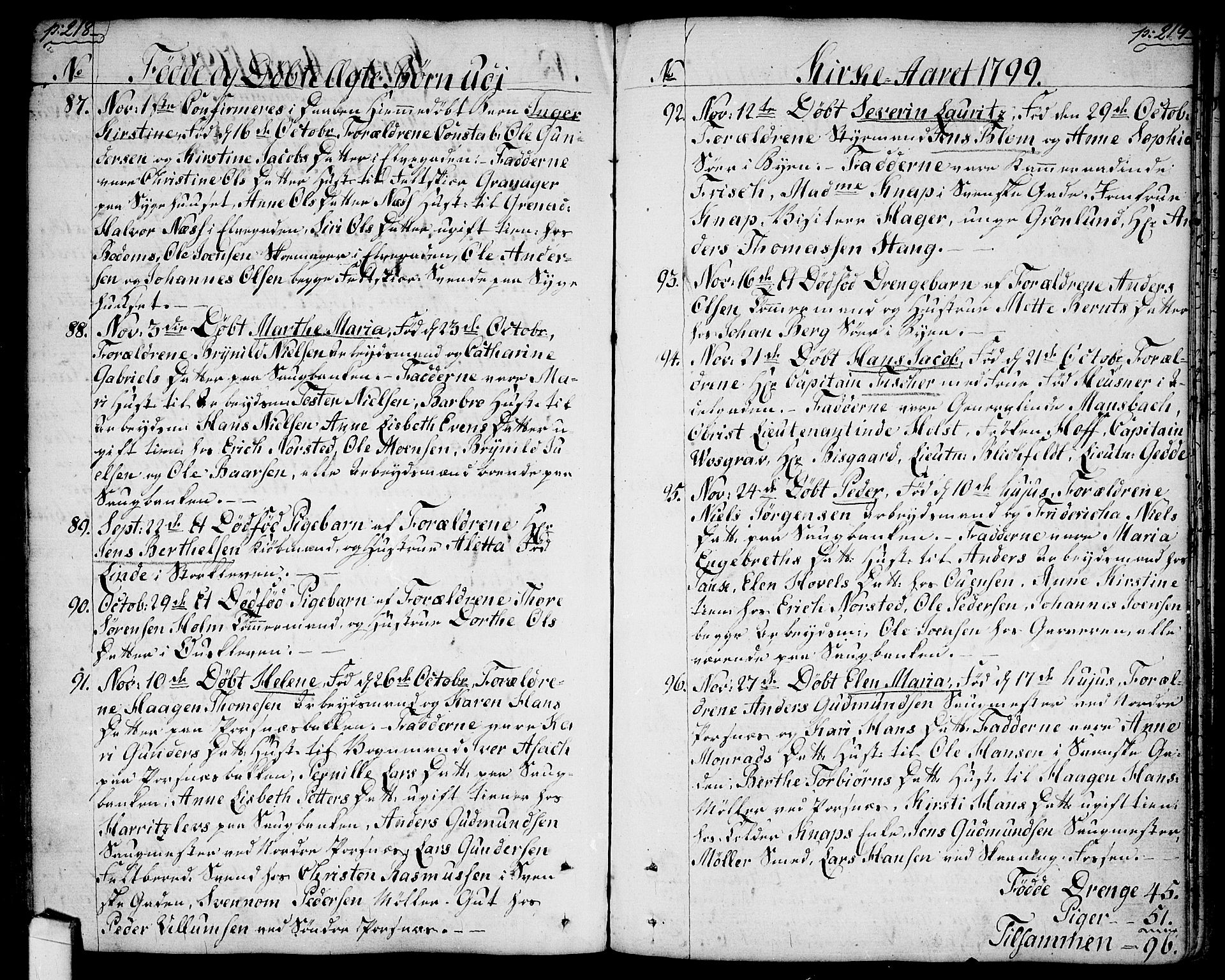 Halden prestekontor Kirkebøker, SAO/A-10909/F/Fa/L0002: Parish register (official) no. I 2, 1792-1812, p. 218-219