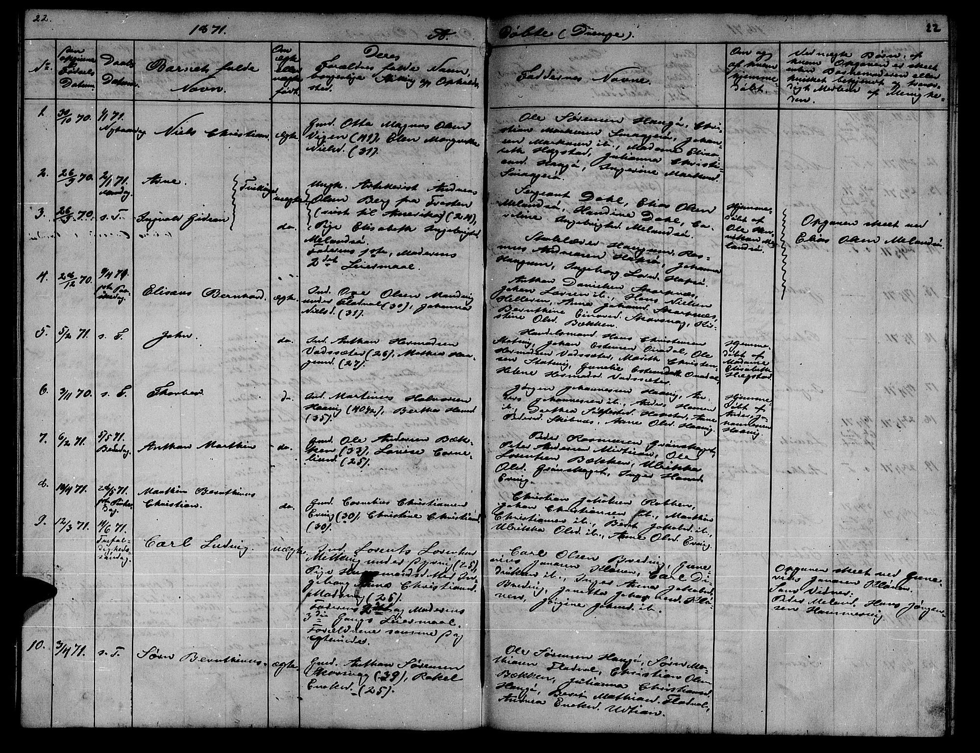 Ministerialprotokoller, klokkerbøker og fødselsregistre - Sør-Trøndelag, SAT/A-1456/634/L0539: Parish register (copy) no. 634C01, 1866-1873, p. 22