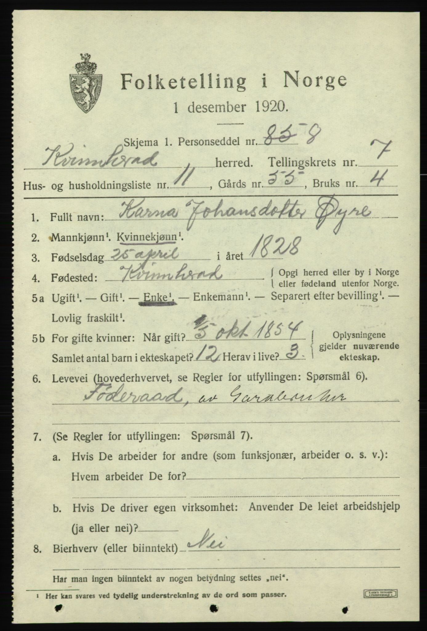 SAB, 1920 census for Kvinnherad, 1920, p. 6564