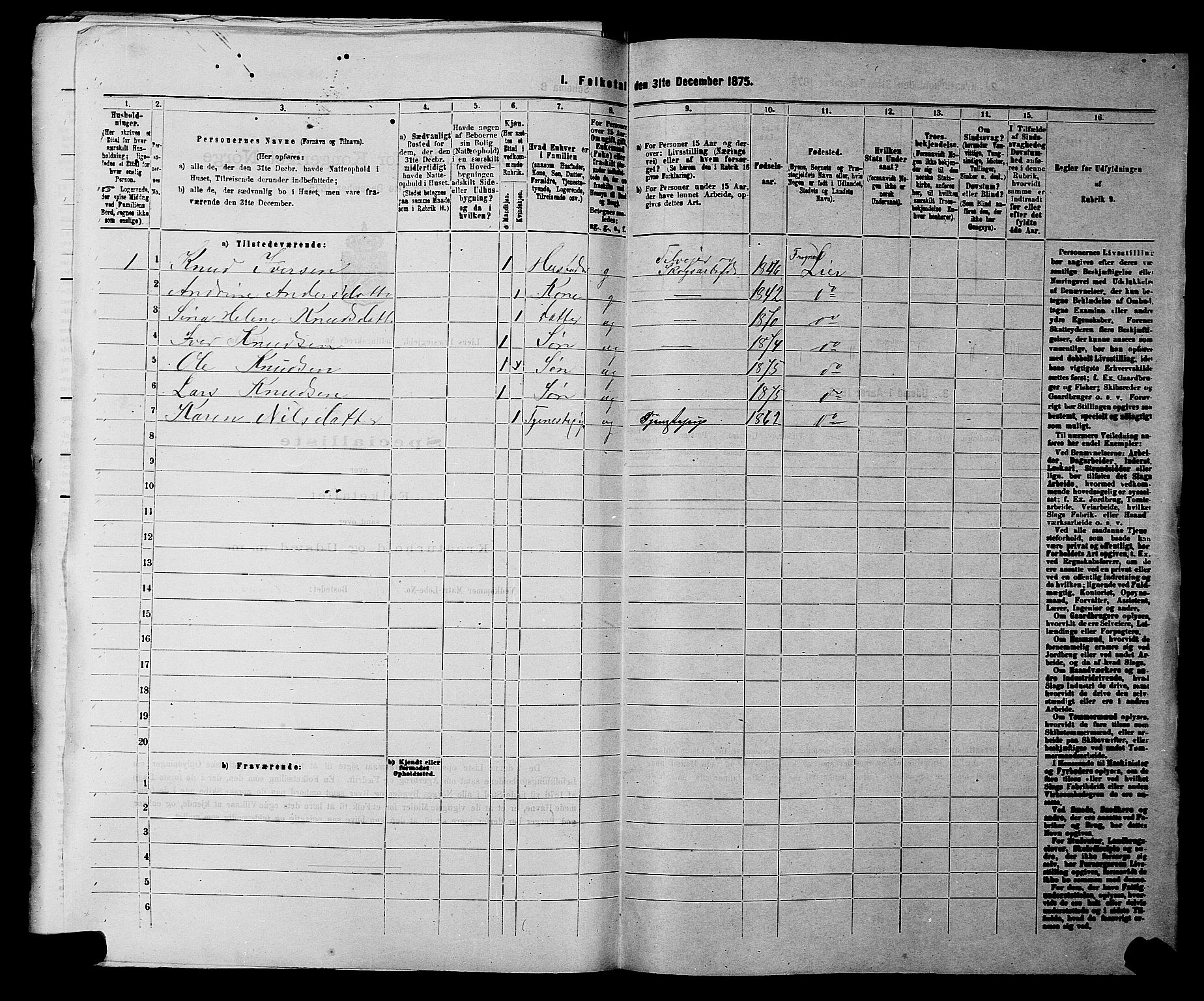 SAKO, 1875 census for 0626P Lier, 1875, p. 1087