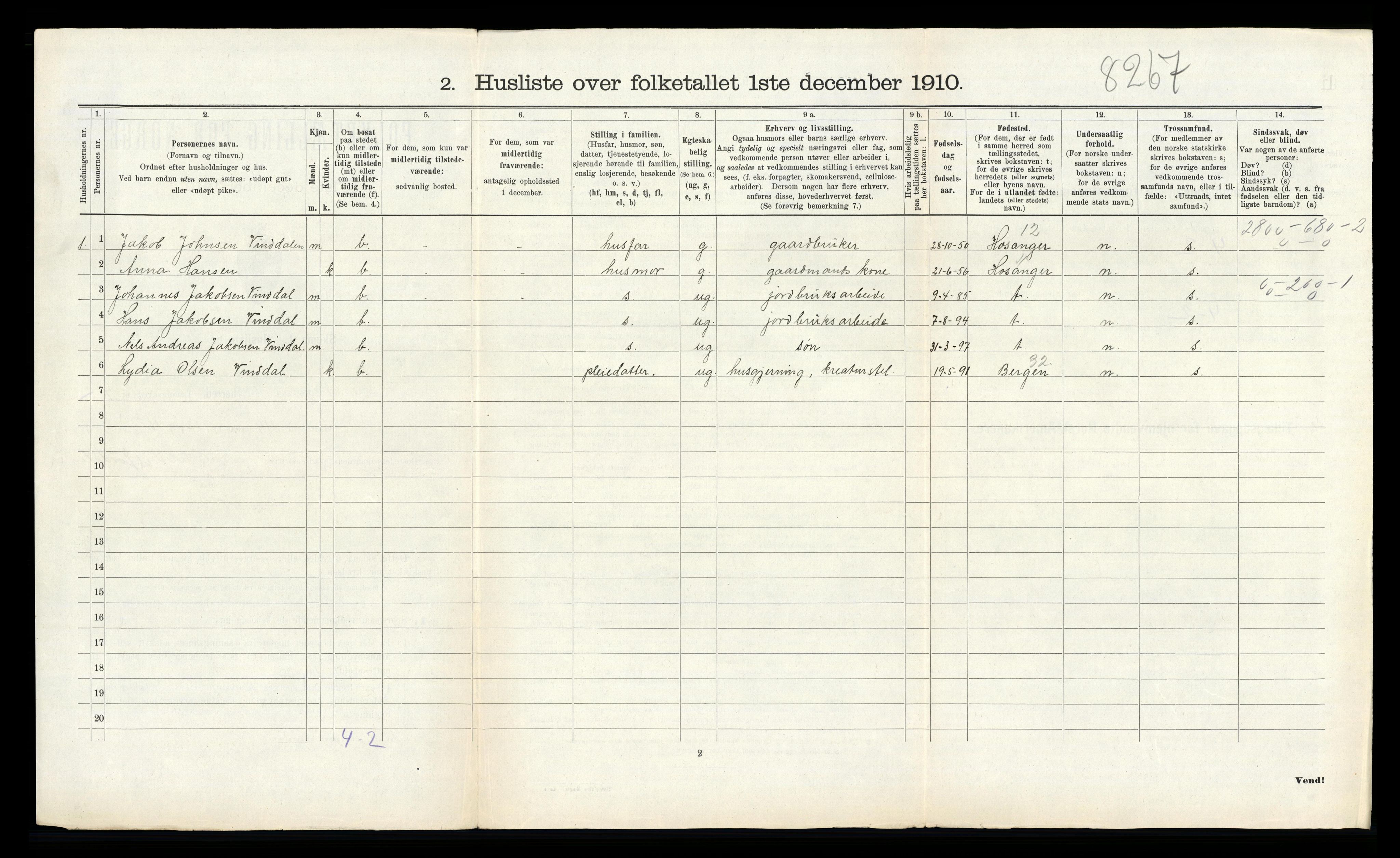 RA, 1910 census for Åsane, 1910, p. 420