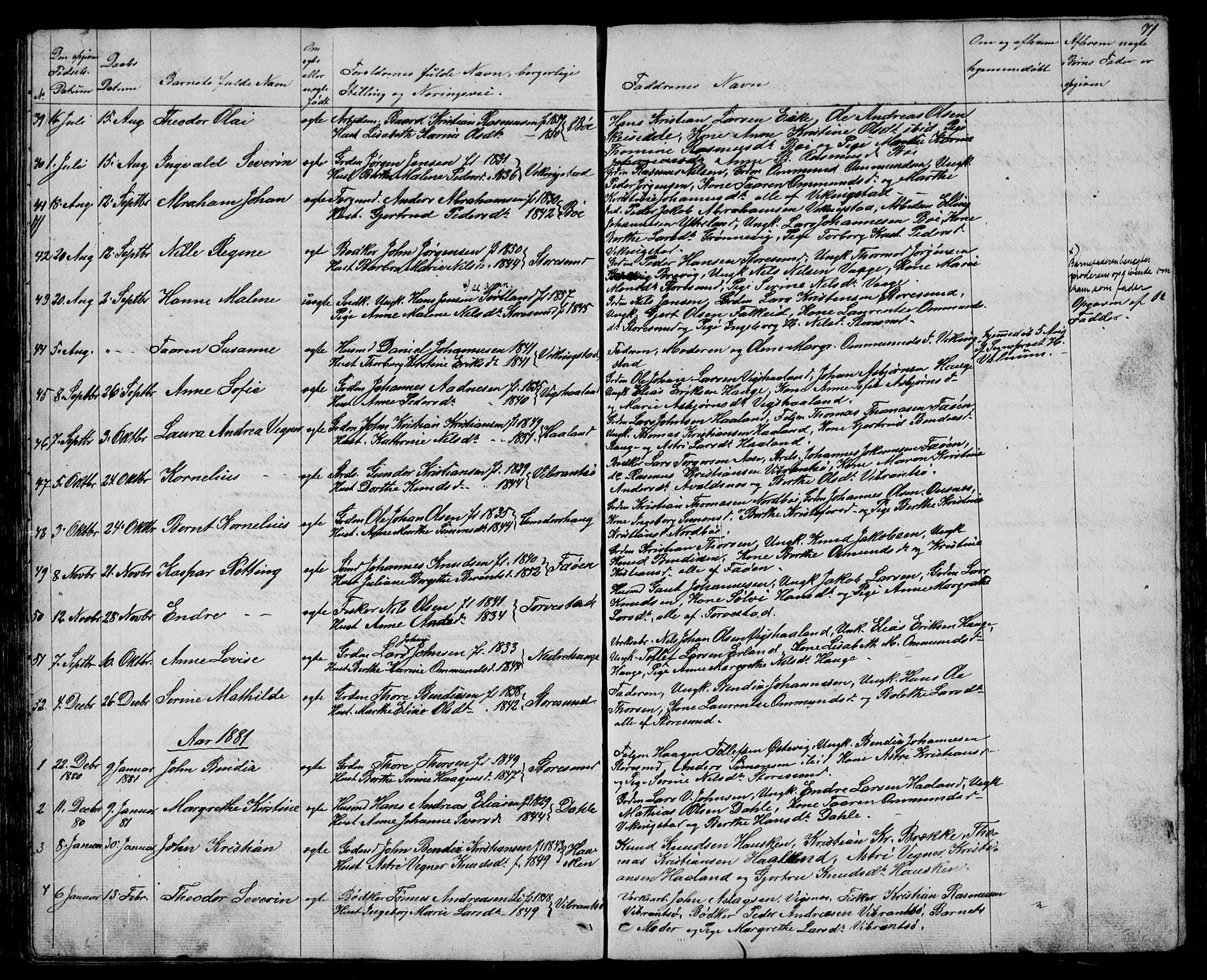 Torvastad sokneprestkontor, SAST/A -101857/H/Ha/Hab/L0003: Parish register (copy) no. B 3, 1850-1900, p. 71