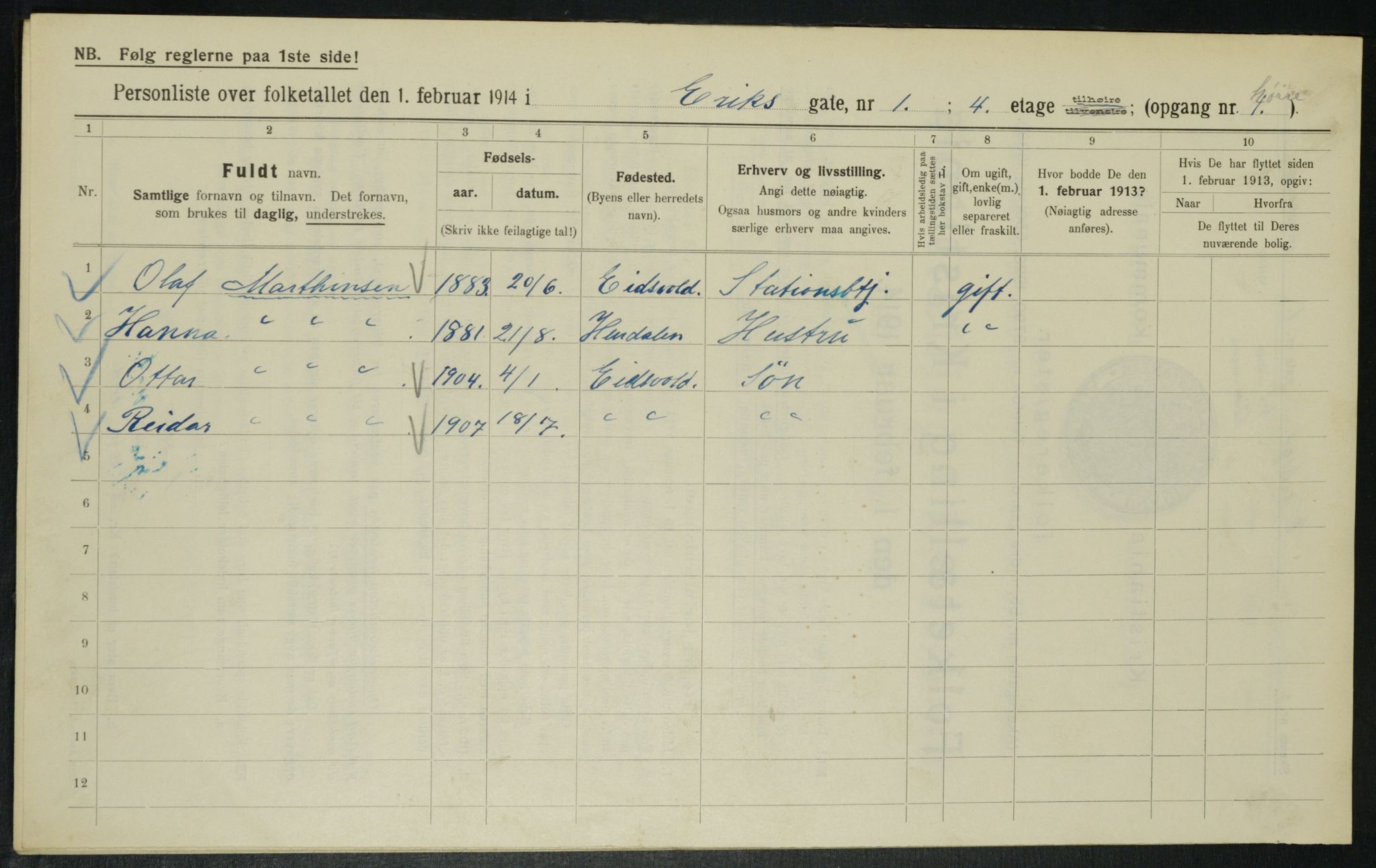 OBA, Municipal Census 1914 for Kristiania, 1914, p. 19744