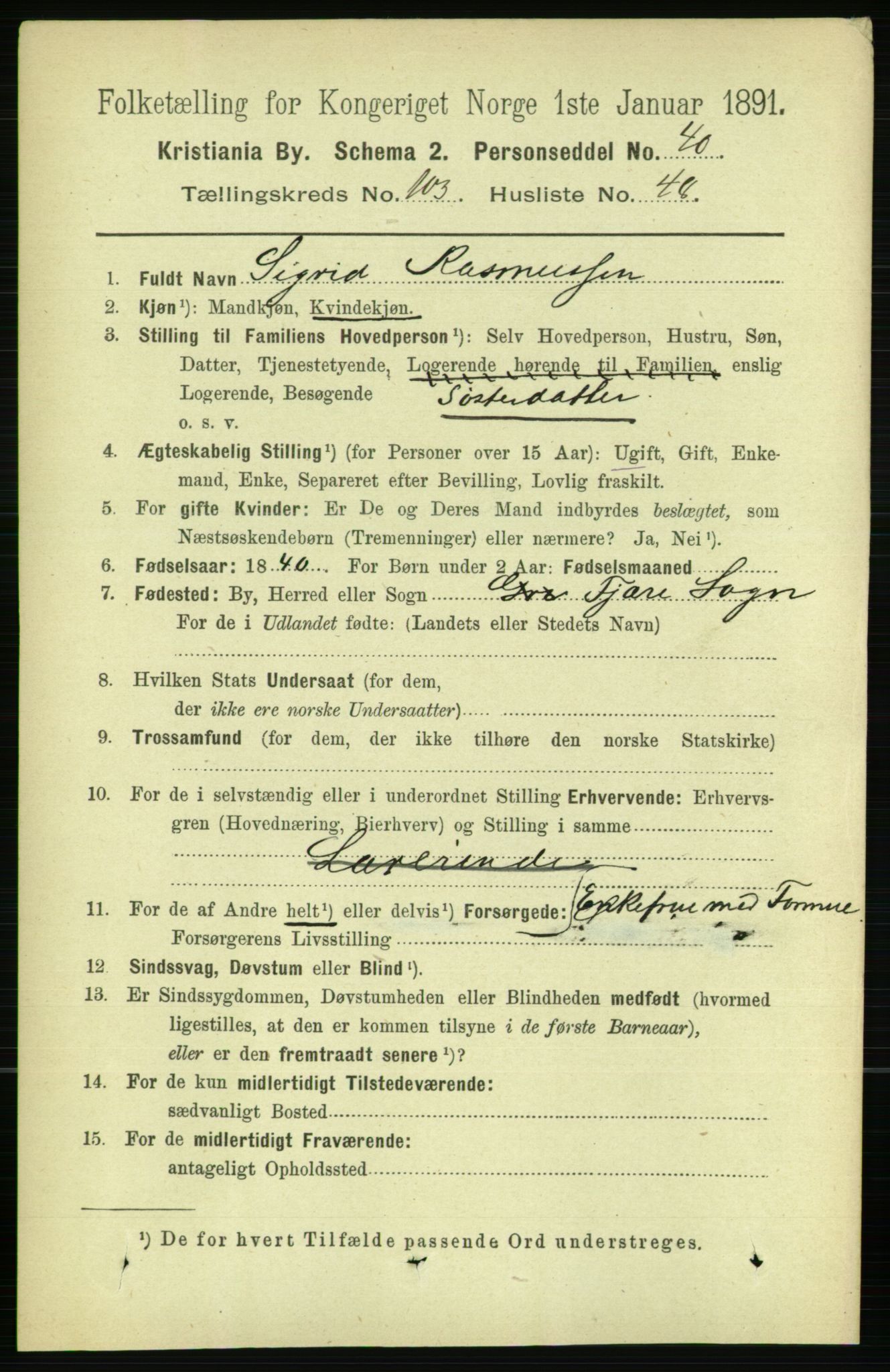 RA, 1891 census for 0301 Kristiania, 1891, p. 52205