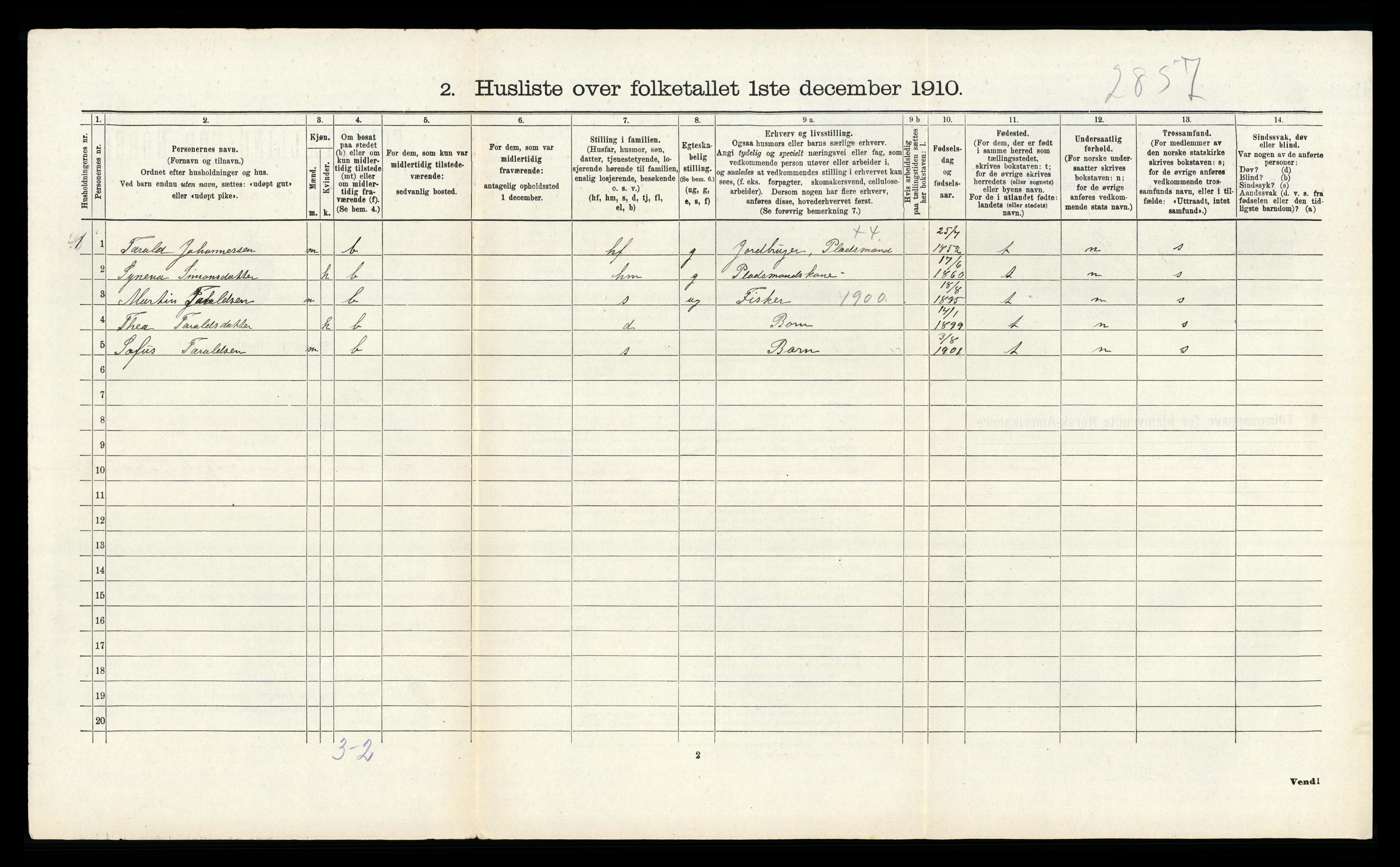 RA, 1910 census for Fitjar, 1910, p. 728