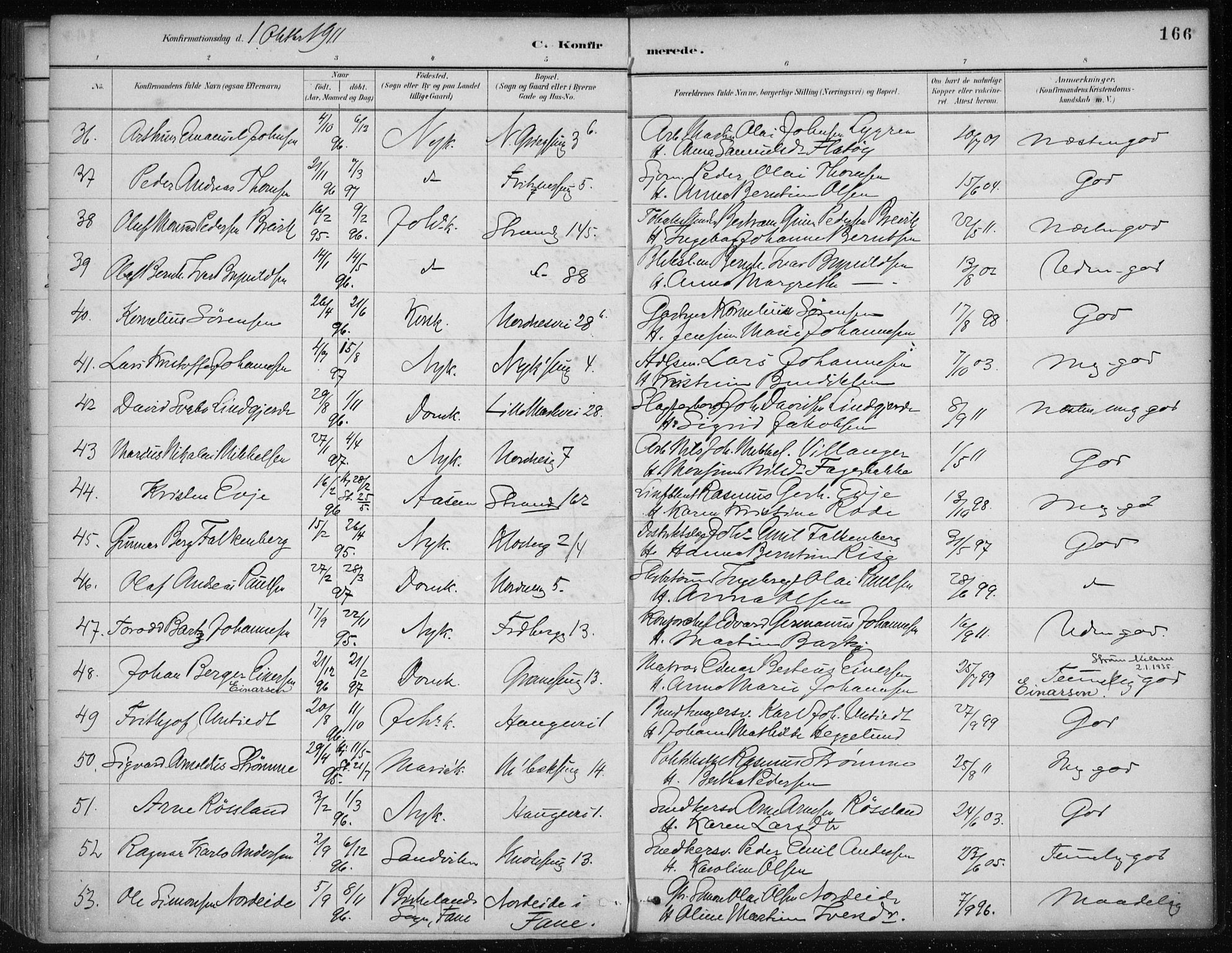 Nykirken Sokneprestembete, AV/SAB-A-77101/H/Haa/L0027: Parish register (official) no. C 6, 1886-1913, p. 166