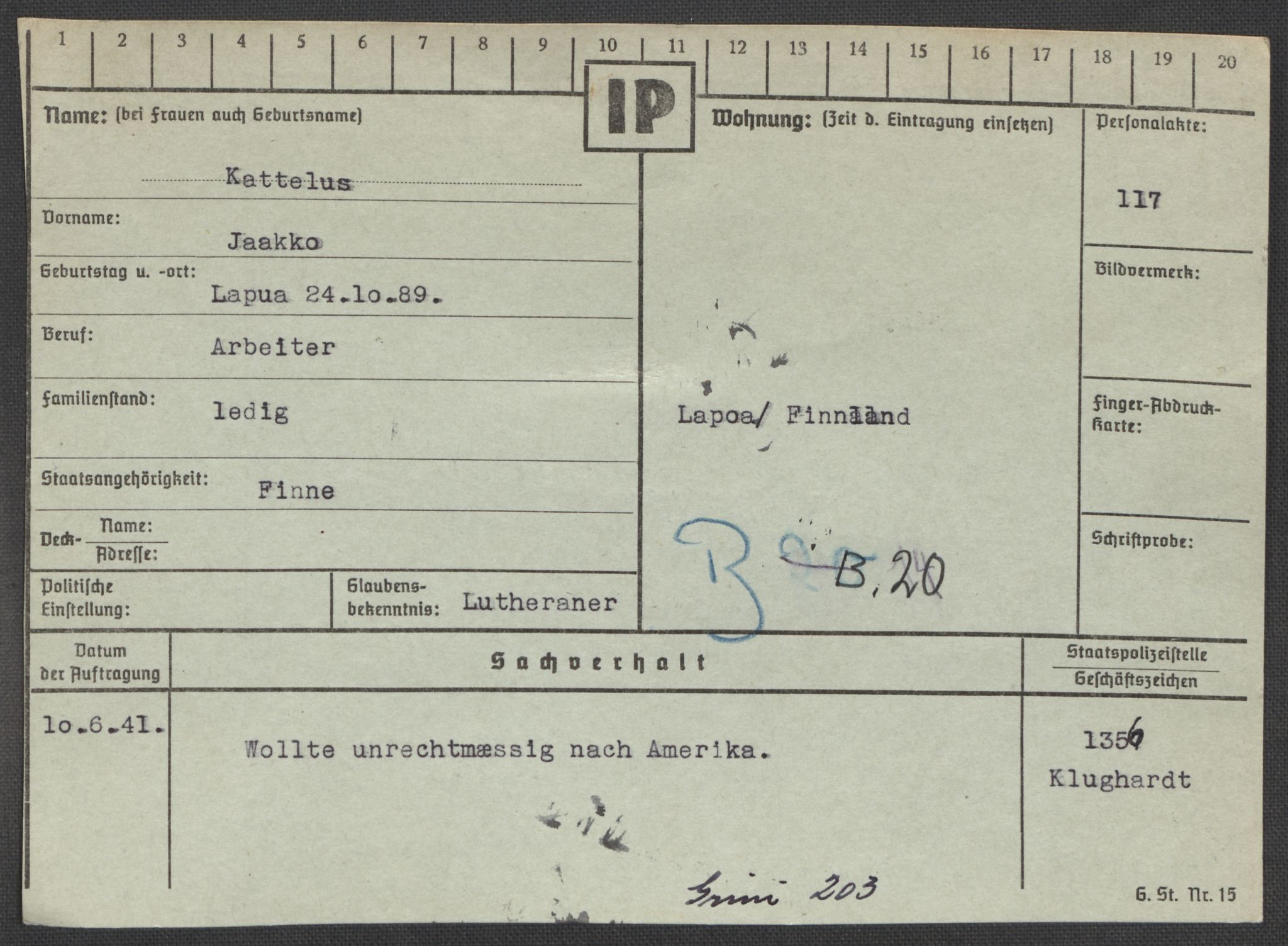Befehlshaber der Sicherheitspolizei und des SD, AV/RA-RAFA-5969/E/Ea/Eaa/L0005: Register over norske fanger i Møllergata 19: Hø-Kj, 1940-1945, p. 1303
