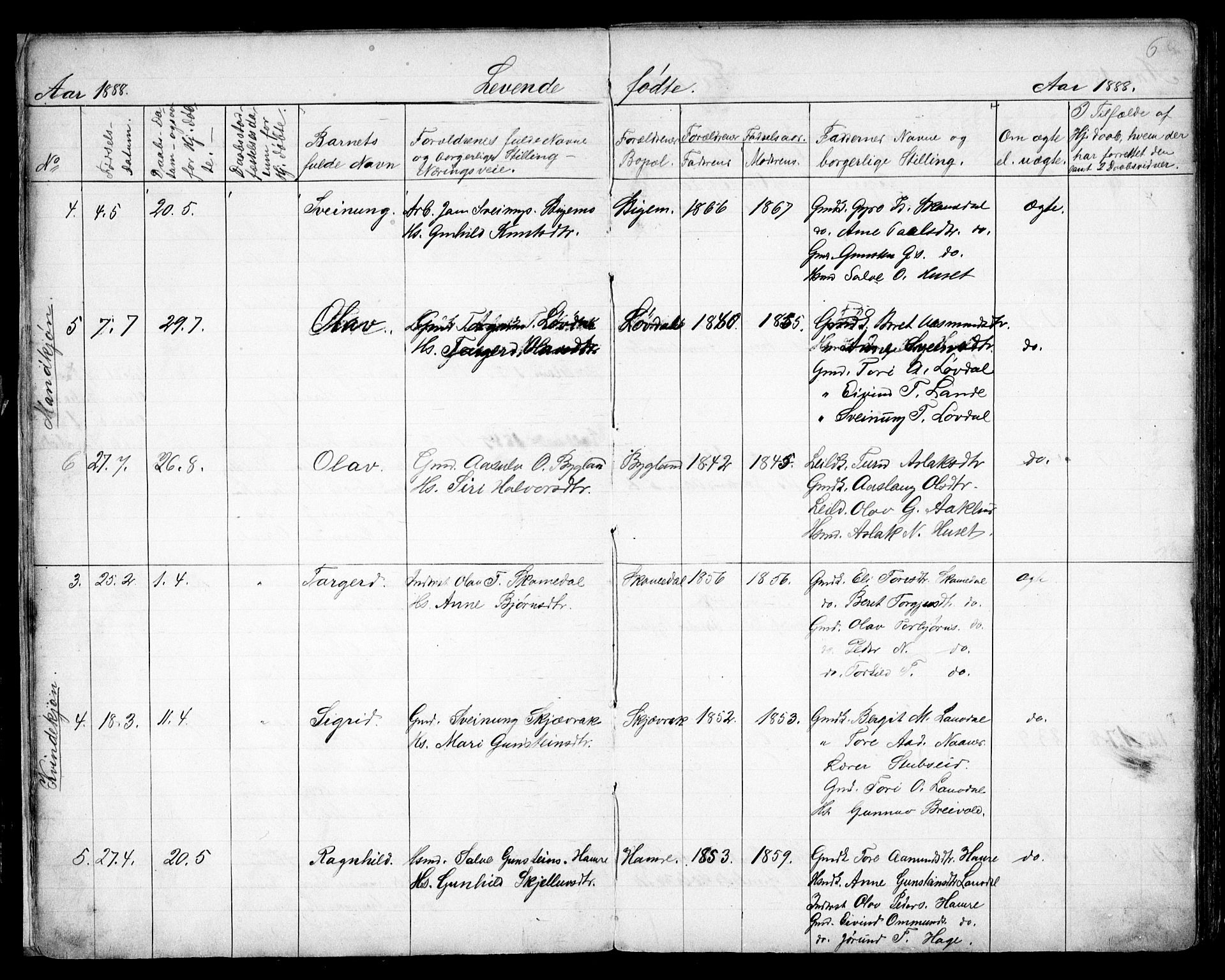 Bygland sokneprestkontor, AV/SAK-1111-0006/F/Fb/Fbb/L0003: Parish register (copy) no. B 3, 1887-1901, p. 6