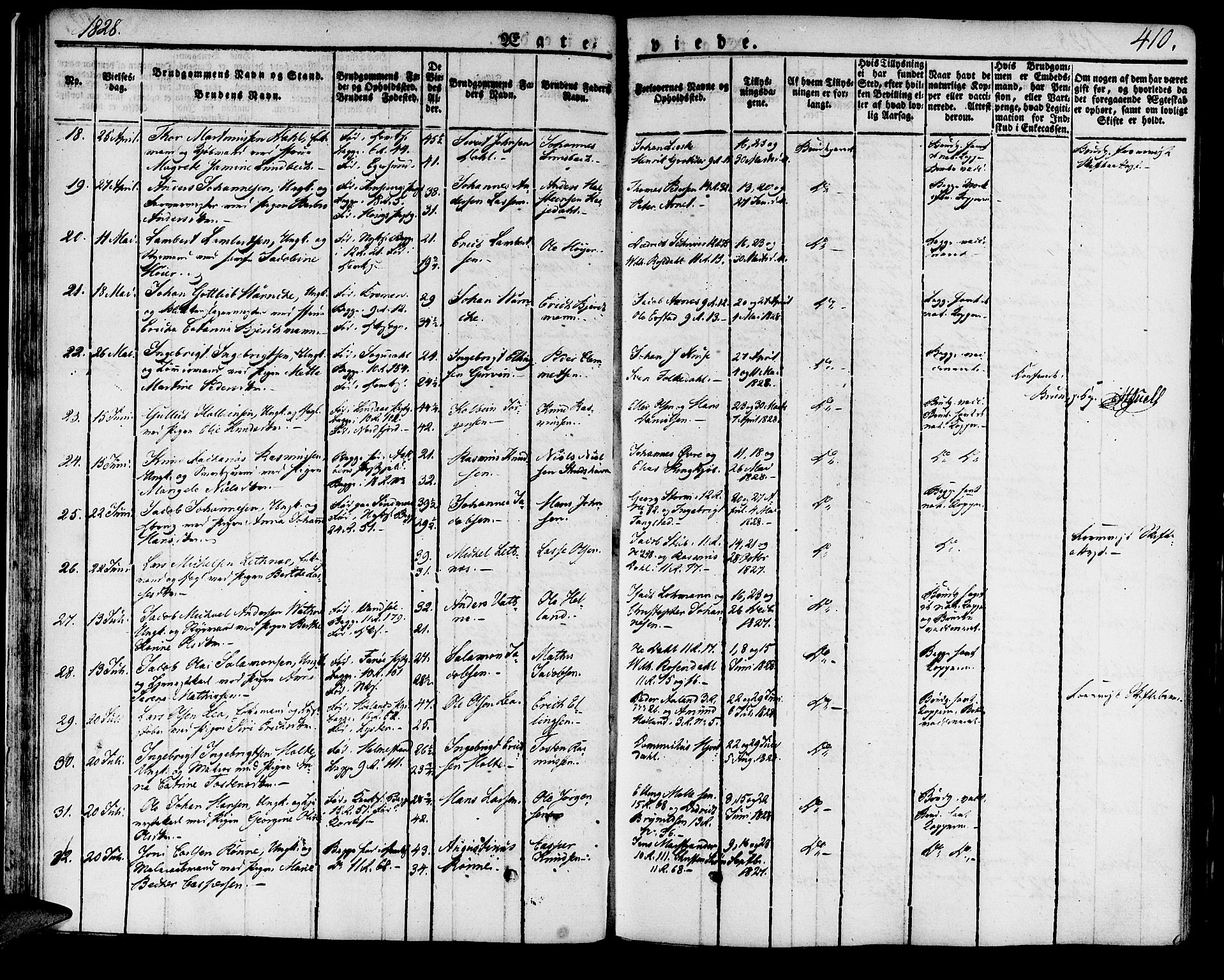 Domkirken sokneprestembete, AV/SAB-A-74801/H/Haa/L0012: Parish register (official) no. A 12, 1821-1840, p. 410