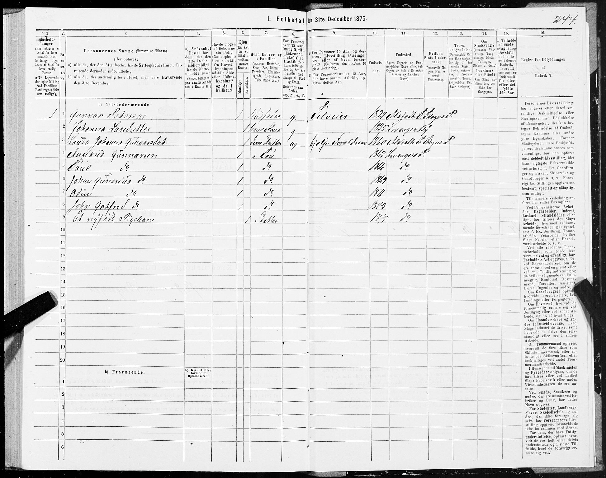 SAT, 1875 census for 1720L Levanger/Levanger, 1875, p. 2244