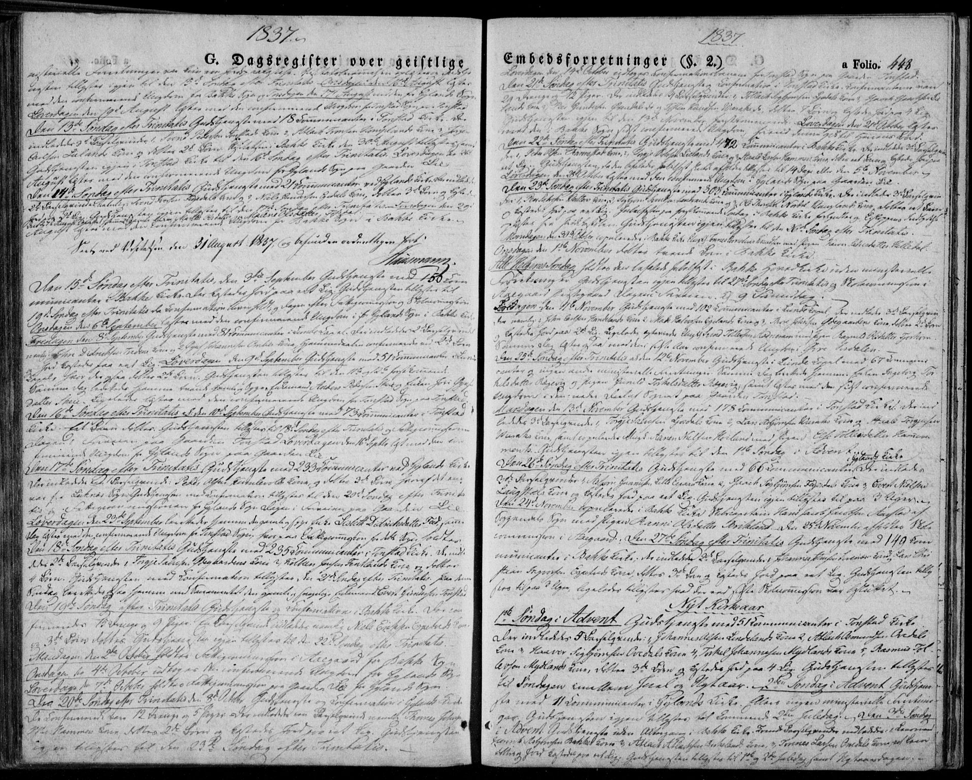 Bakke sokneprestkontor, AV/SAK-1111-0002/F/Fa/Faa/L0004: Parish register (official) no. A 4, 1834-1846, p. 448