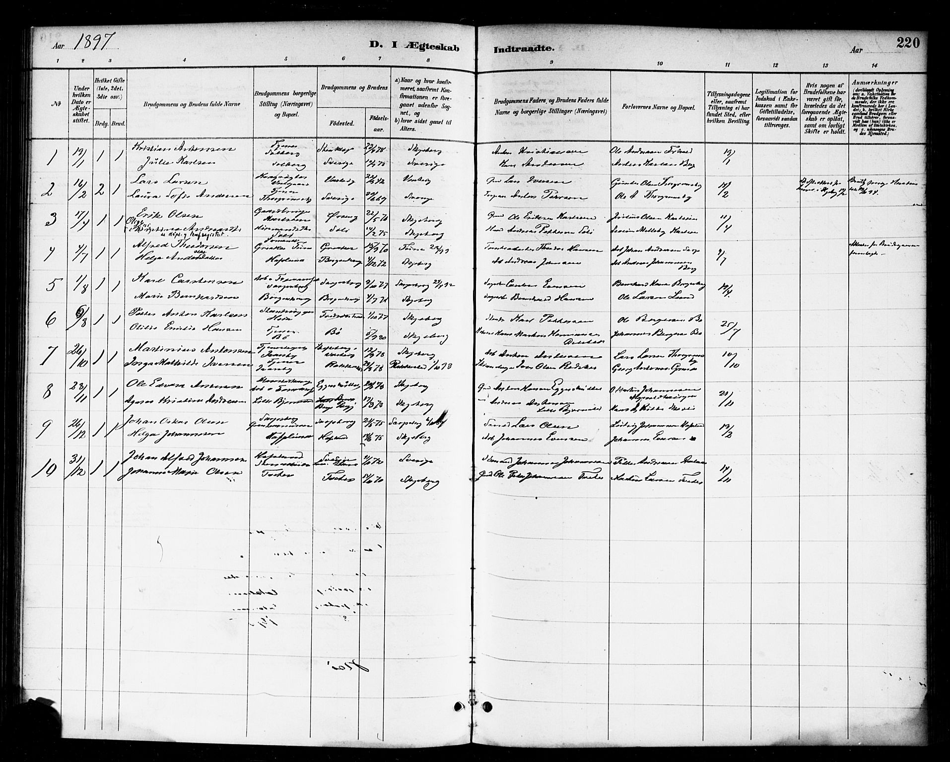 Skjeberg prestekontor Kirkebøker, SAO/A-10923/F/Fa/L0009: Parish register (official) no. I 9, 1886-1897, p. 220