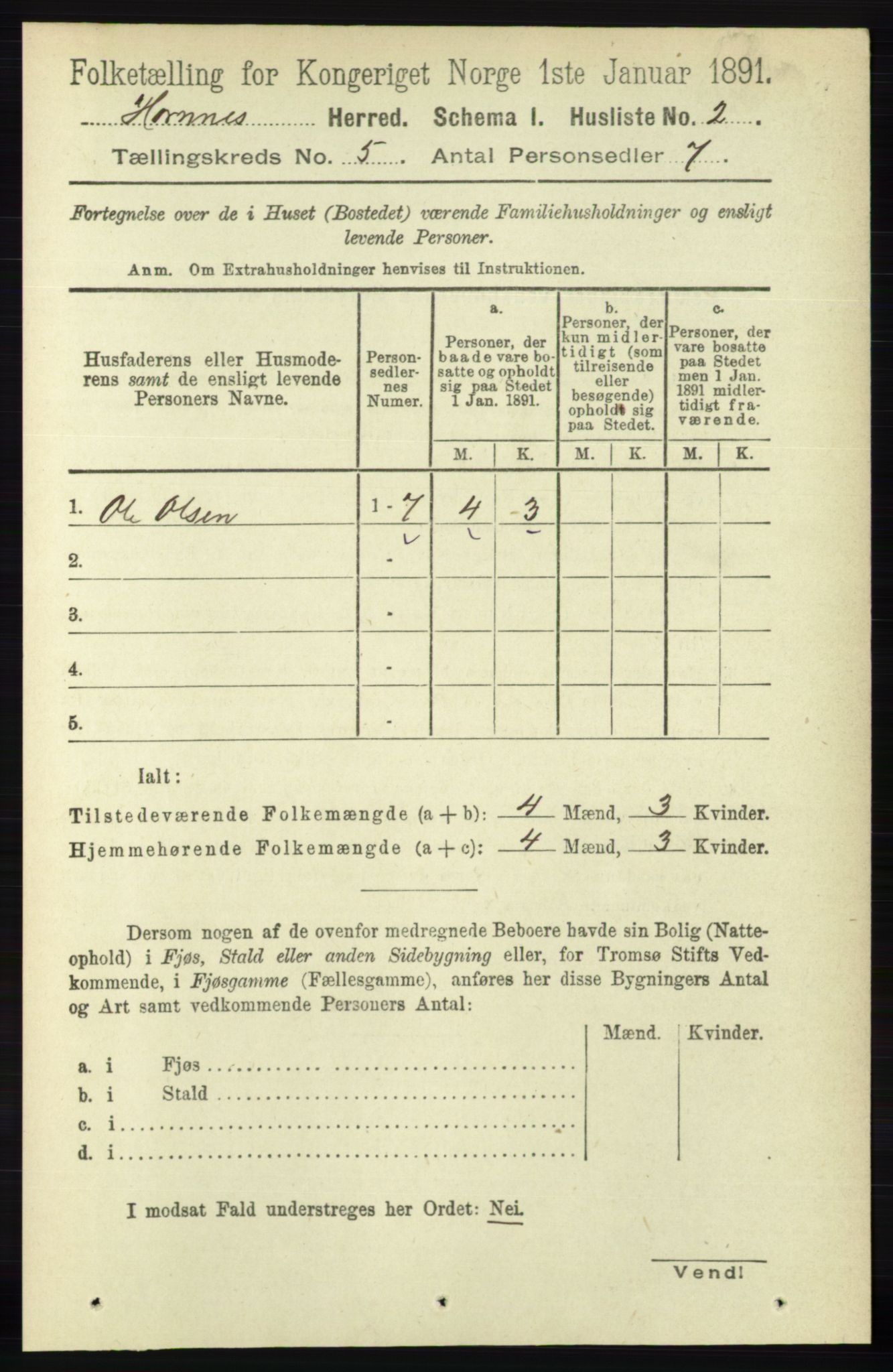 RA, 1891 census for 0936 Hornnes, 1891, p. 1324