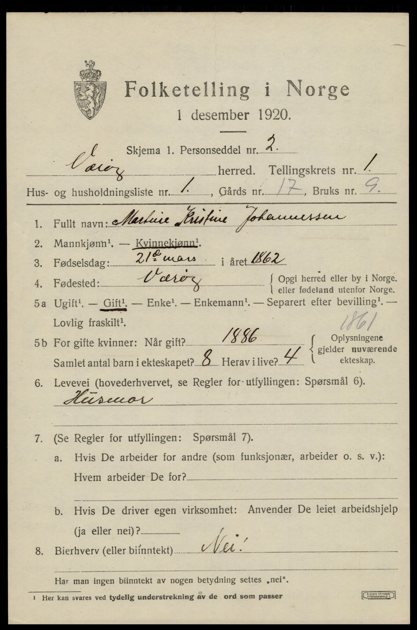 SAT, 1920 census for Værøy, 1920, p. 681