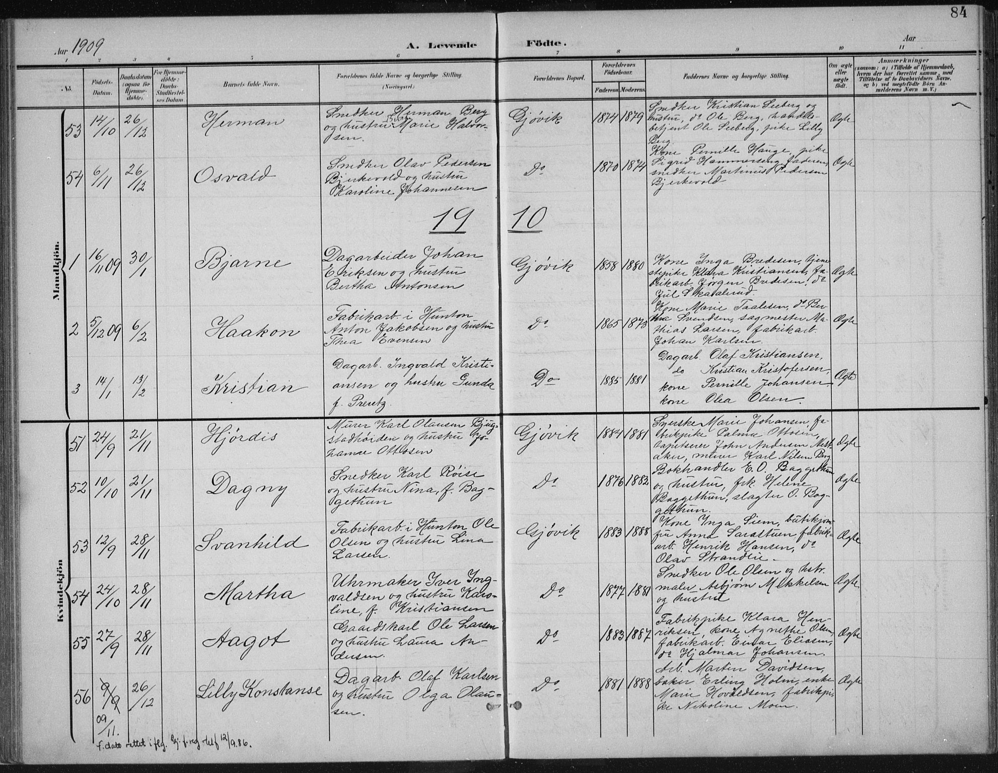 Vardal prestekontor, AV/SAH-PREST-100/H/Ha/Haa/L0013: Parish register (official) no. 13, 1901-1911, p. 84