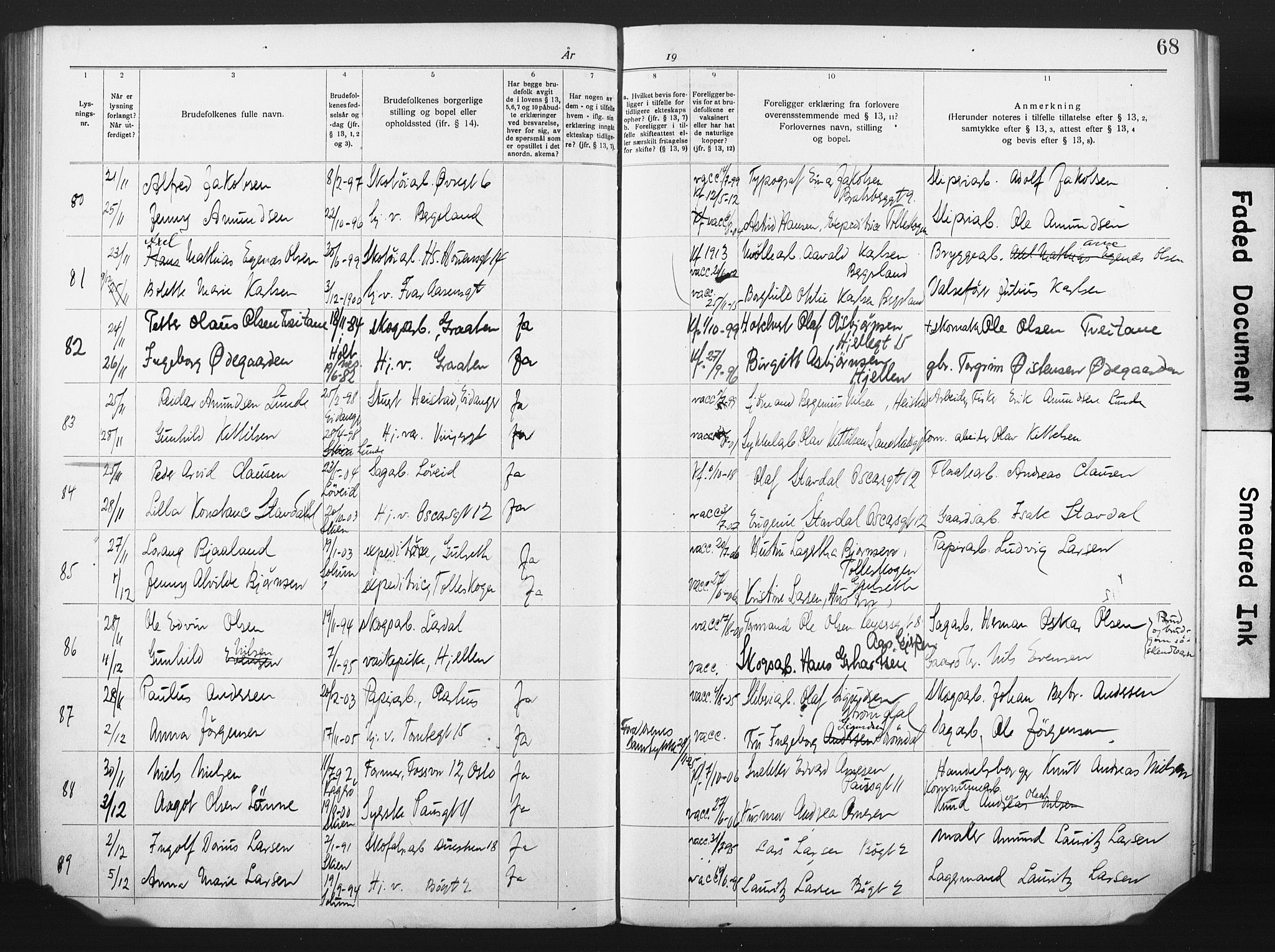 Skien kirkebøker, AV/SAKO-A-302/H/Ha/L0001: Banns register no. 1, 1919-1929, p. 68