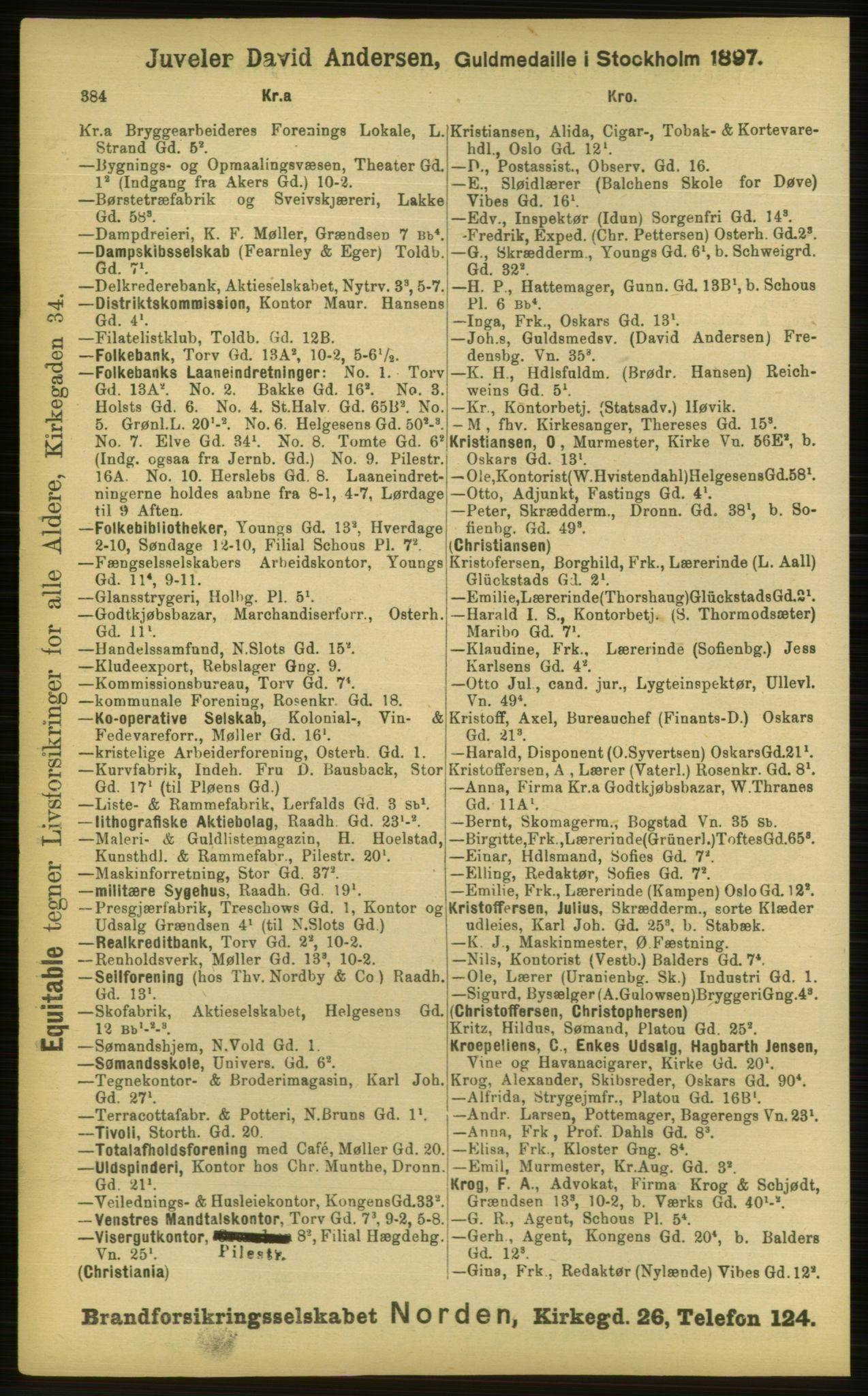 Kristiania/Oslo adressebok, PUBL/-, 1898, p. 384