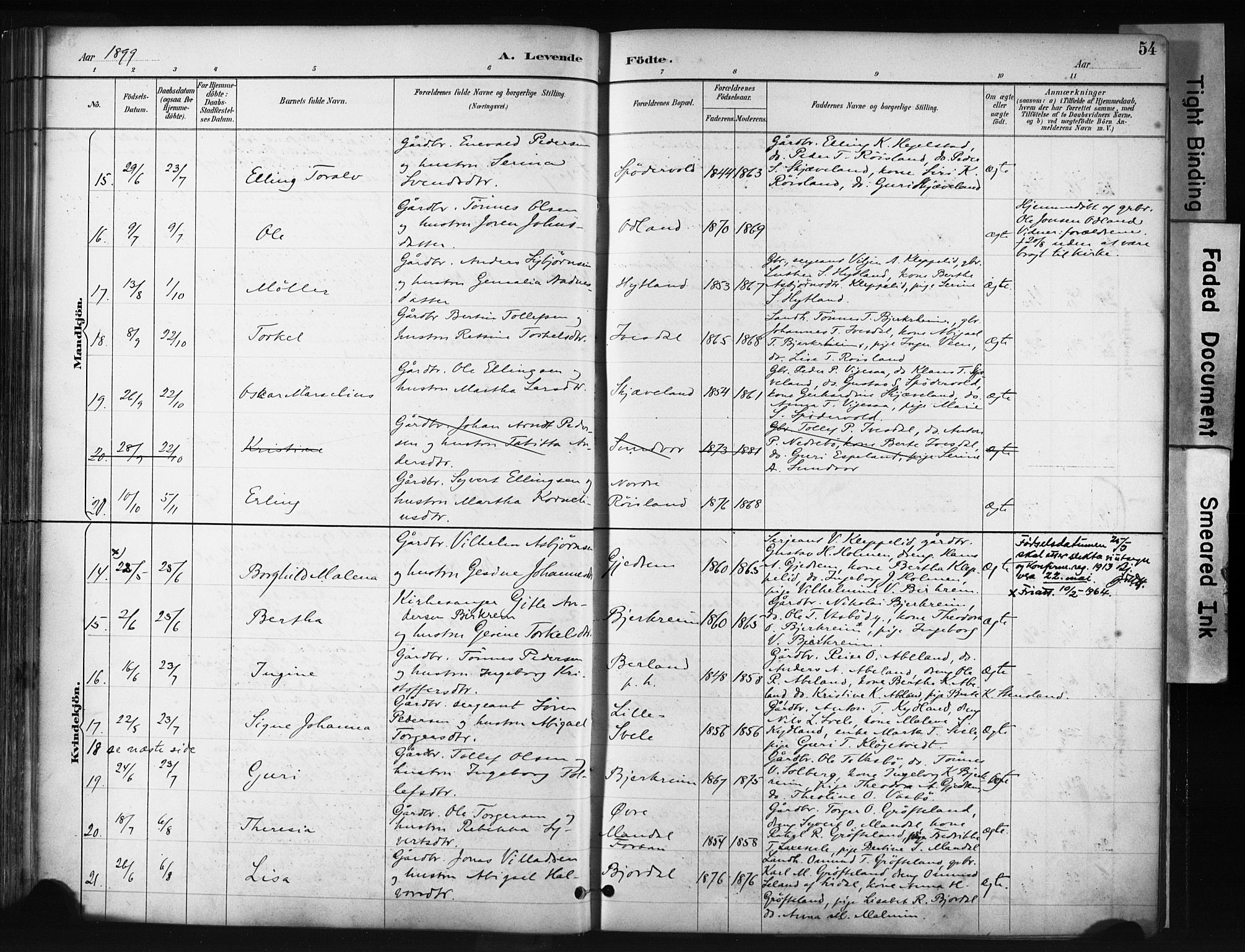 Helleland sokneprestkontor, AV/SAST-A-101810: Parish register (official) no. A 9, 1887-1908, p. 54