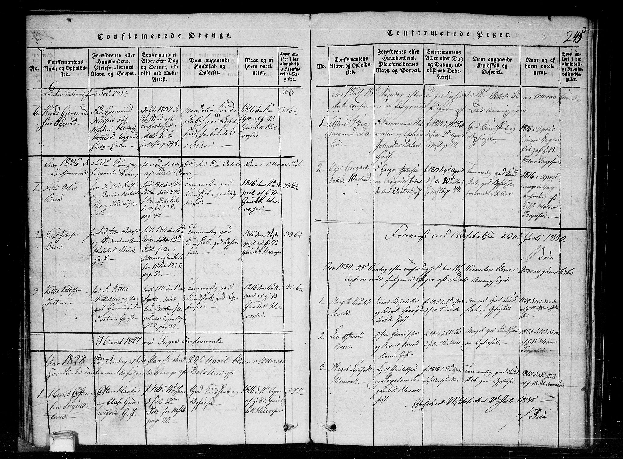 Tinn kirkebøker, SAKO/A-308/G/Gc/L0001: Parish register (copy) no. III 1, 1815-1879, p. 245