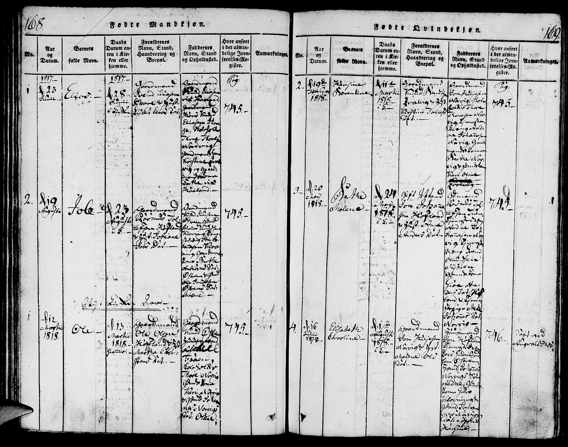 Torvastad sokneprestkontor, AV/SAST-A -101857/H/Ha/Haa/L0003: Parish register (official) no. A 3 /2, 1817-1837, p. 168-169