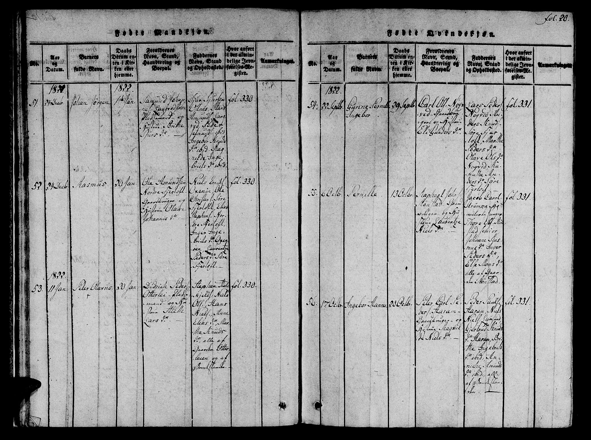 Ministerialprotokoller, klokkerbøker og fødselsregistre - Møre og Romsdal, SAT/A-1454/536/L0495: Parish register (official) no. 536A04, 1818-1847, p. 20