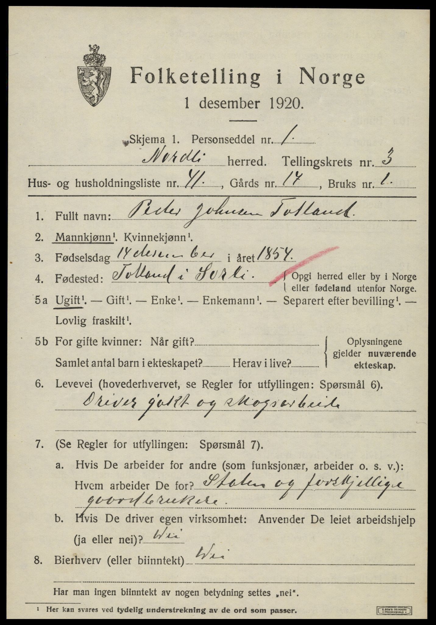 SAT, 1920 census for Nordli, 1920, p. 1807