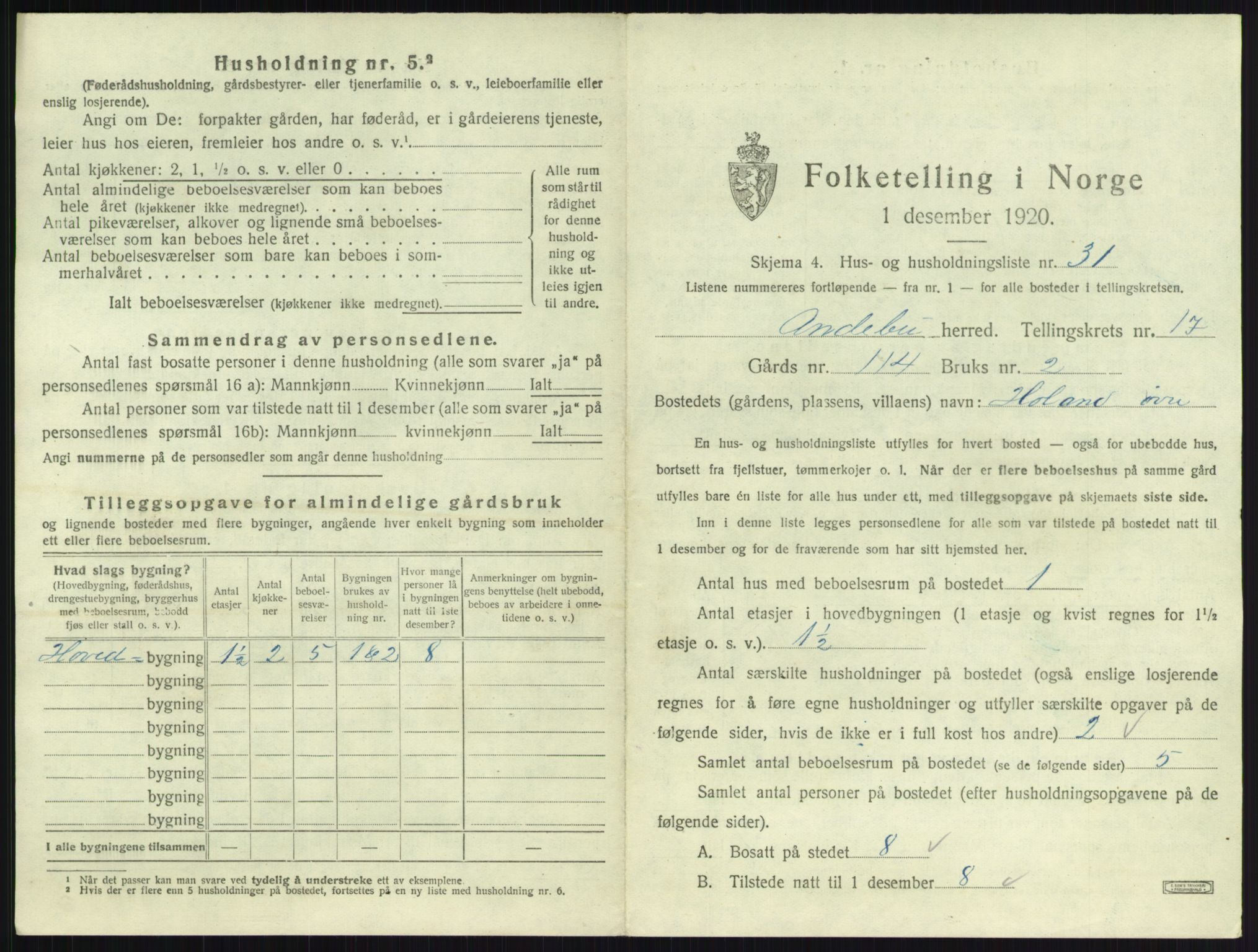 SAKO, 1920 census for Andebu, 1920, p. 977