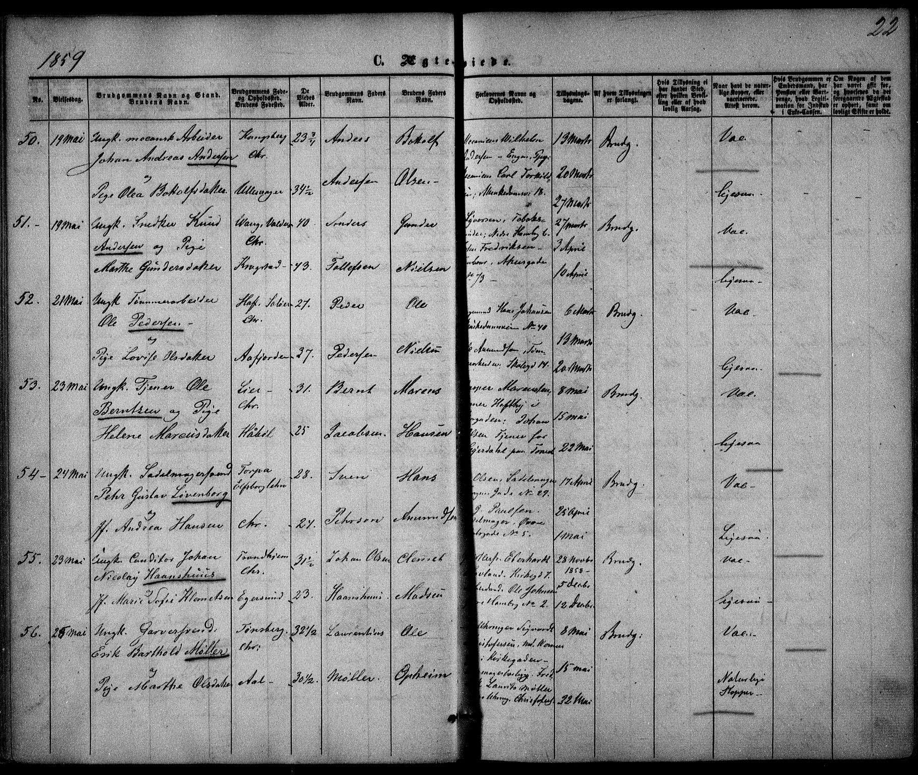 Trefoldighet prestekontor Kirkebøker, SAO/A-10882/F/Fc/L0001: Parish register (official) no. III 1, 1858-1874, p. 22