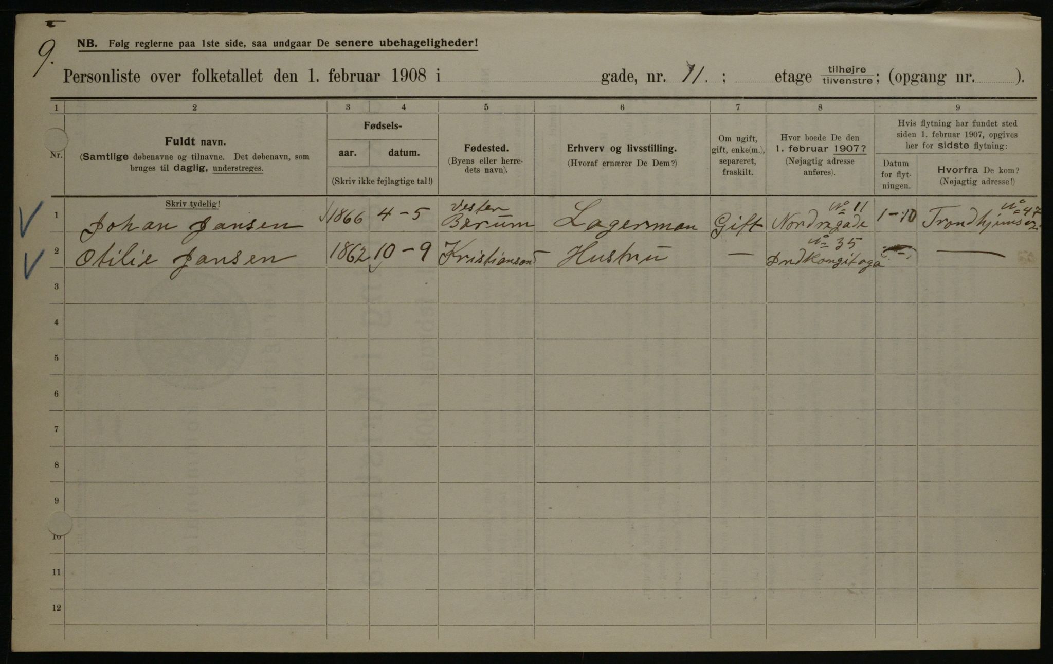 OBA, Municipal Census 1908 for Kristiania, 1908, p. 1894