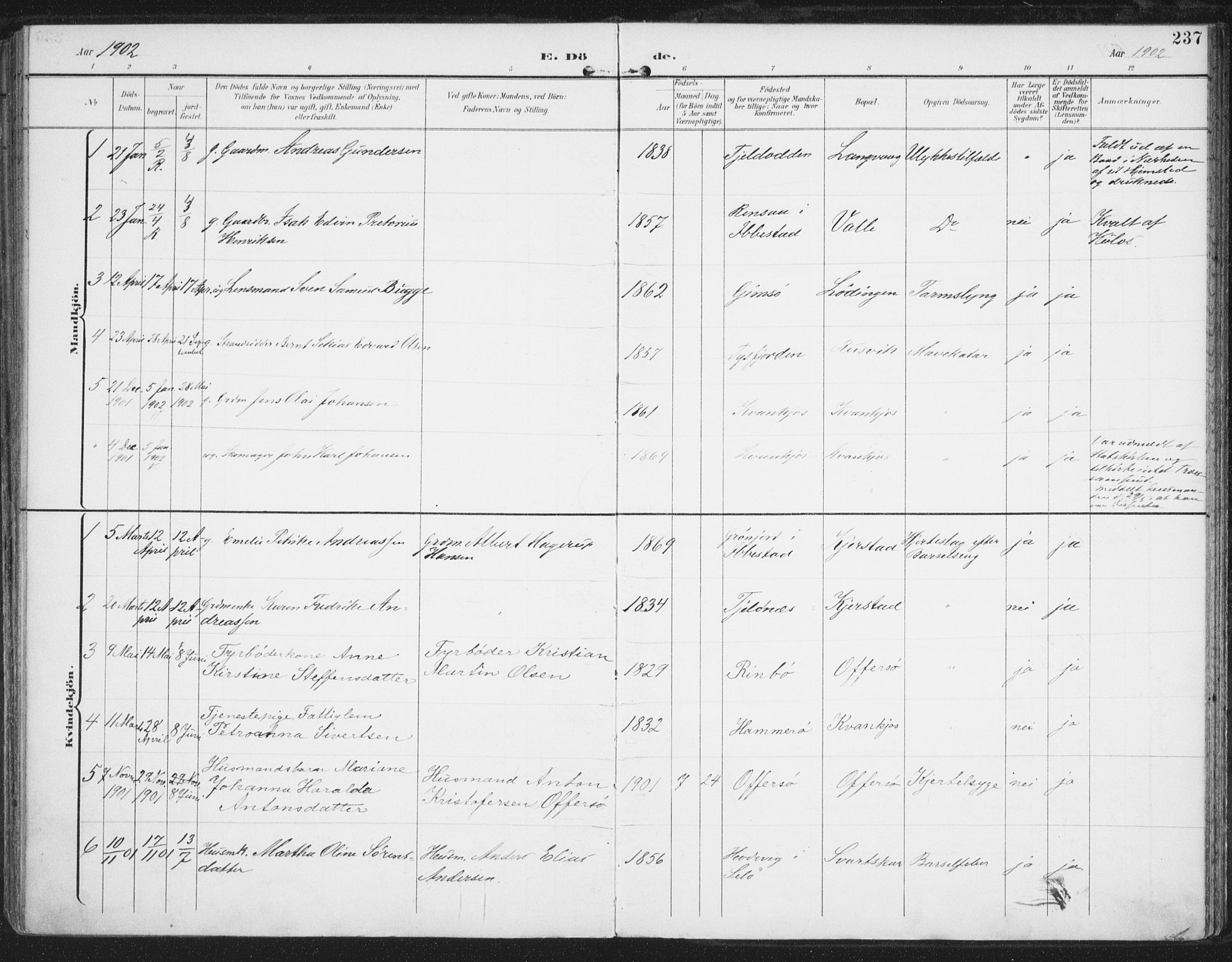 Ministerialprotokoller, klokkerbøker og fødselsregistre - Nordland, AV/SAT-A-1459/872/L1036: Parish register (official) no. 872A11, 1897-1913, p. 237