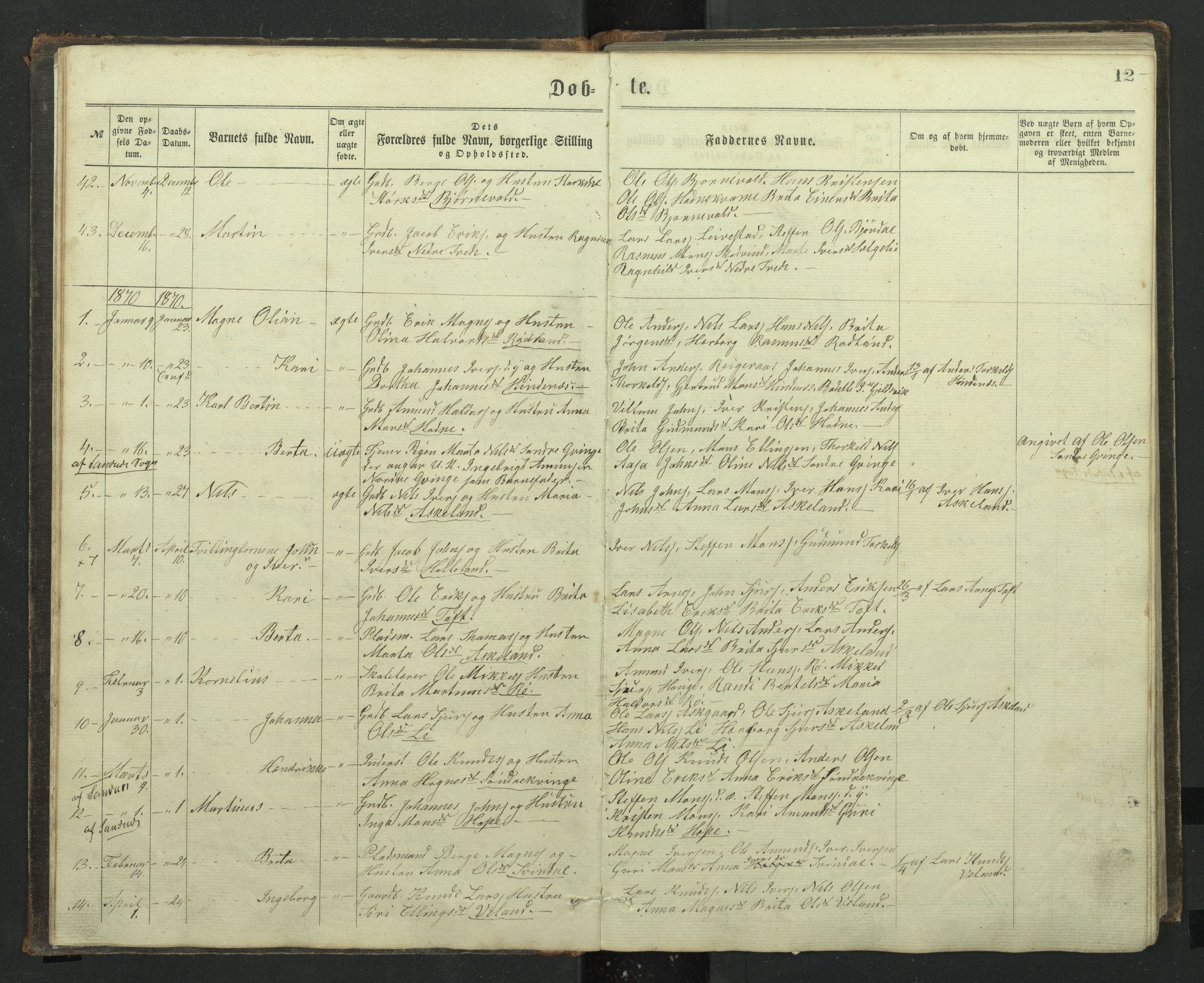 Lindås Sokneprestembete, SAB/A-76701/H/Hab: Parish register (copy) no. E 2, 1867-1892, p. 11b-12a