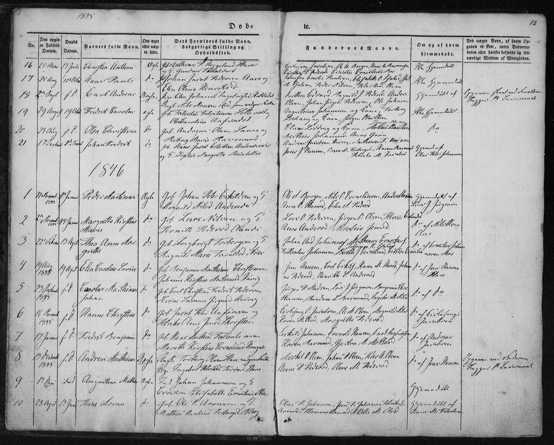 Ministerialprotokoller, klokkerbøker og fødselsregistre - Nordland, SAT/A-1459/897/L1396: Parish register (official) no. 897A04, 1842-1866, p. 12