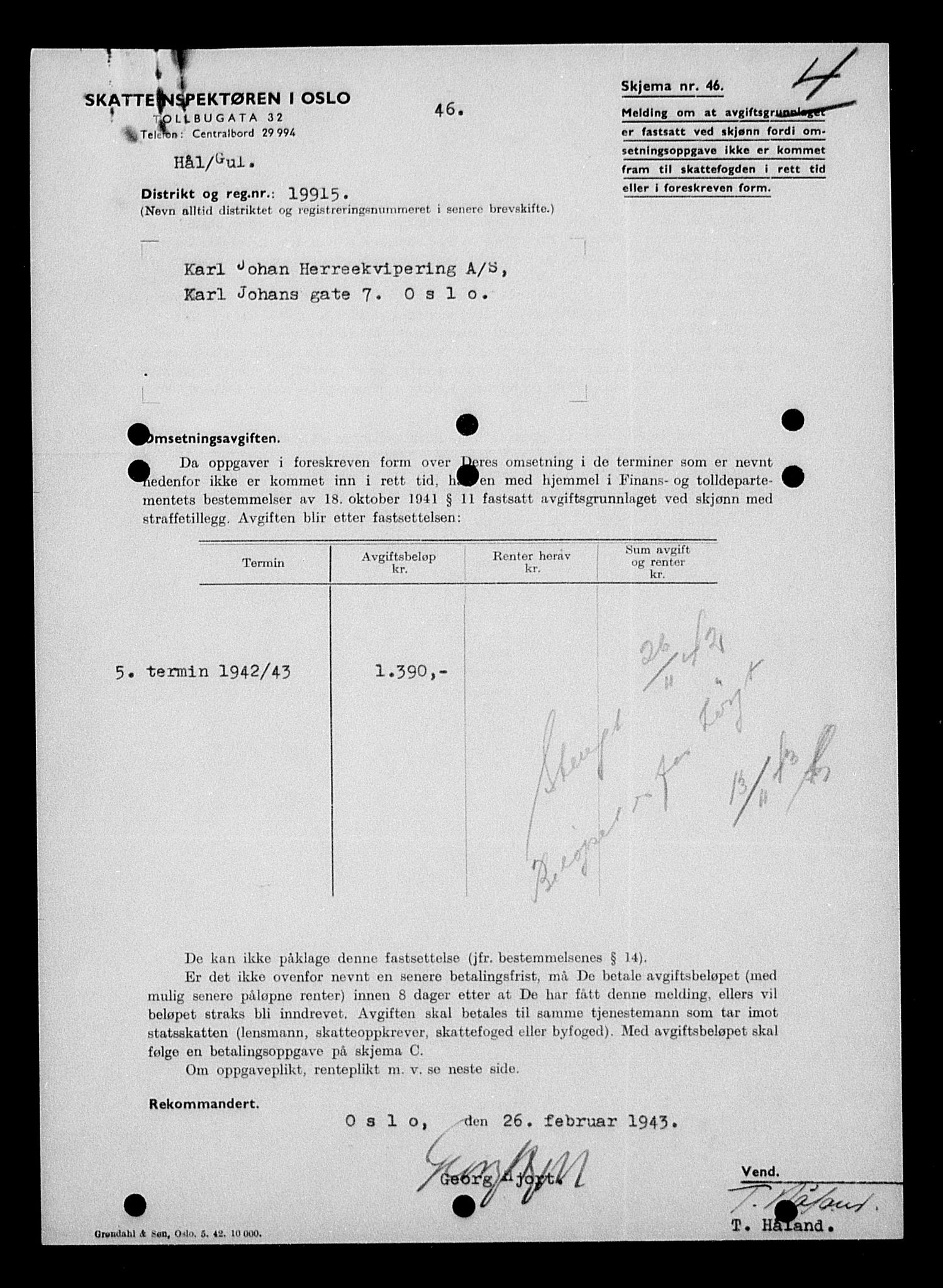 Justisdepartementet, Tilbakeføringskontoret for inndratte formuer, AV/RA-S-1564/H/Hc/Hcc/L0949: --, 1945-1947, p. 180