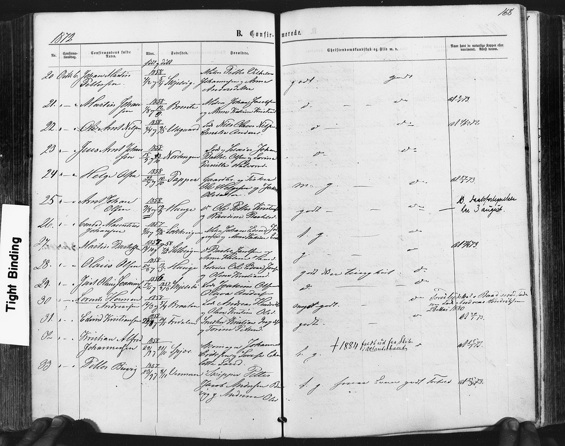 Hvaler prestekontor Kirkebøker, AV/SAO-A-2001/F/Fa/L0007: Parish register (official) no. I 7, 1864-1878, p. 168