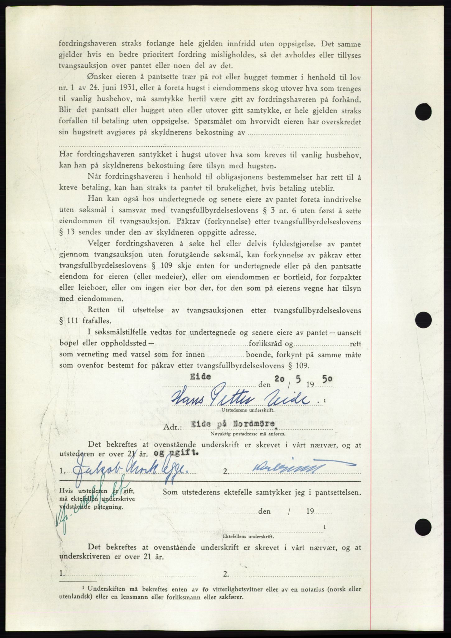 Nordmøre sorenskriveri, AV/SAT-A-4132/1/2/2Ca: Mortgage book no. B104, 1950-1950, Diary no: : 1586/1950