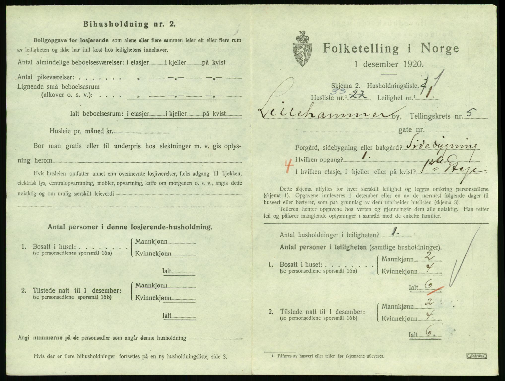 SAH, 1920 census for Lillehammer, 1920, p. 2312