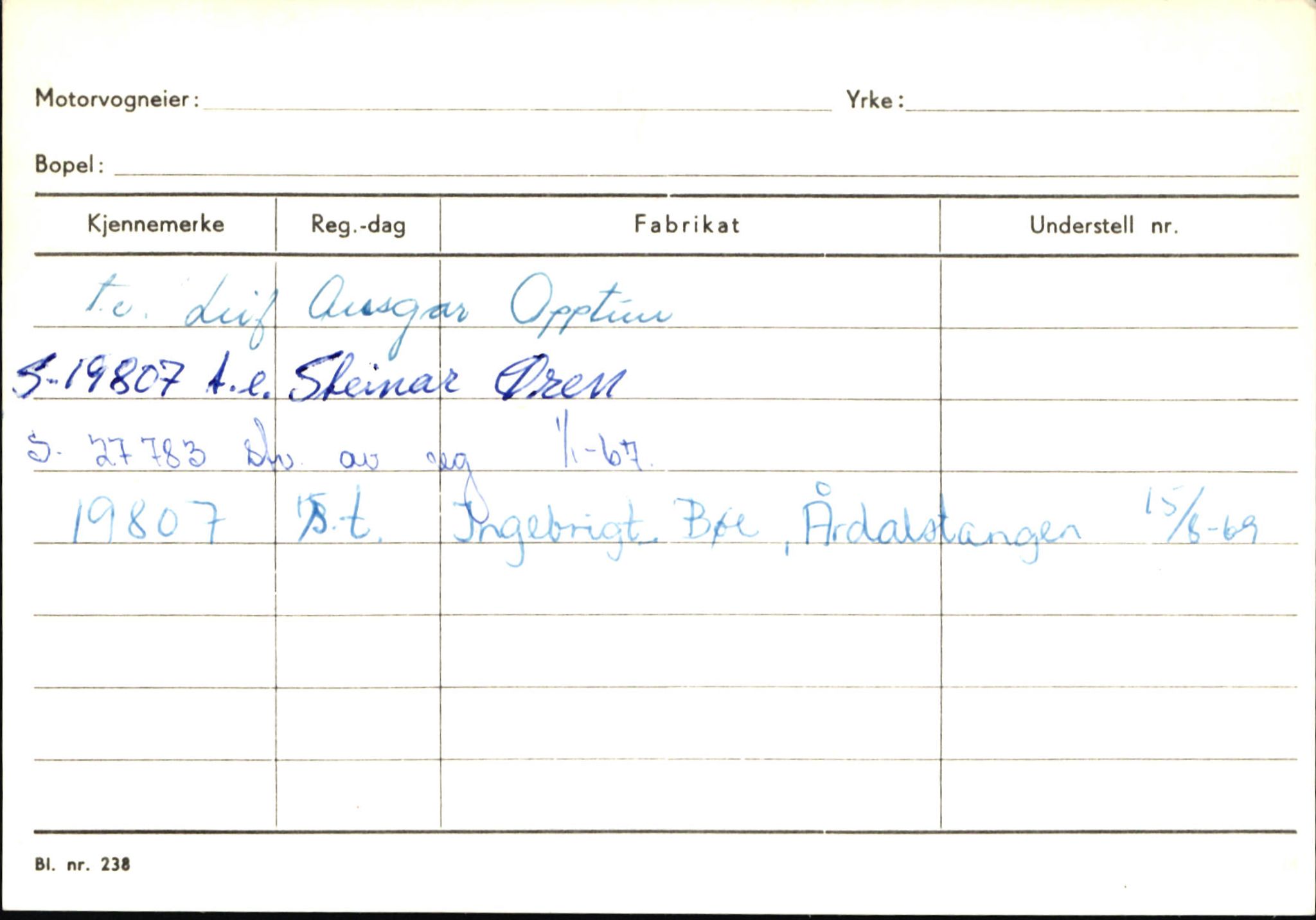 Statens vegvesen, Sogn og Fjordane vegkontor, AV/SAB-A-5301/4/F/L0146: Registerkort Årdal R-Å samt diverse kort, 1945-1975, p. 475