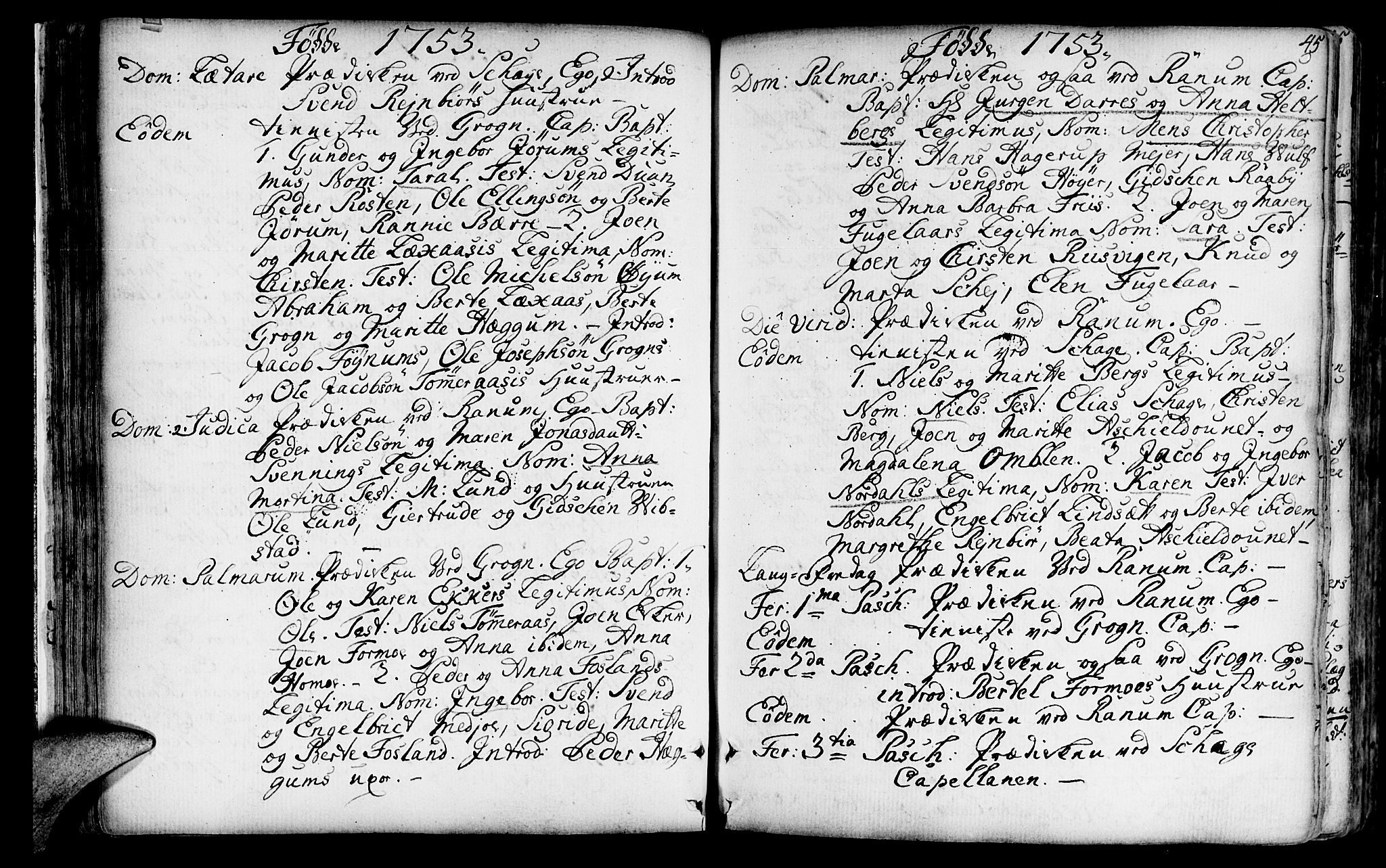 Ministerialprotokoller, klokkerbøker og fødselsregistre - Nord-Trøndelag, SAT/A-1458/764/L0542: Parish register (official) no. 764A02, 1748-1779, p. 45