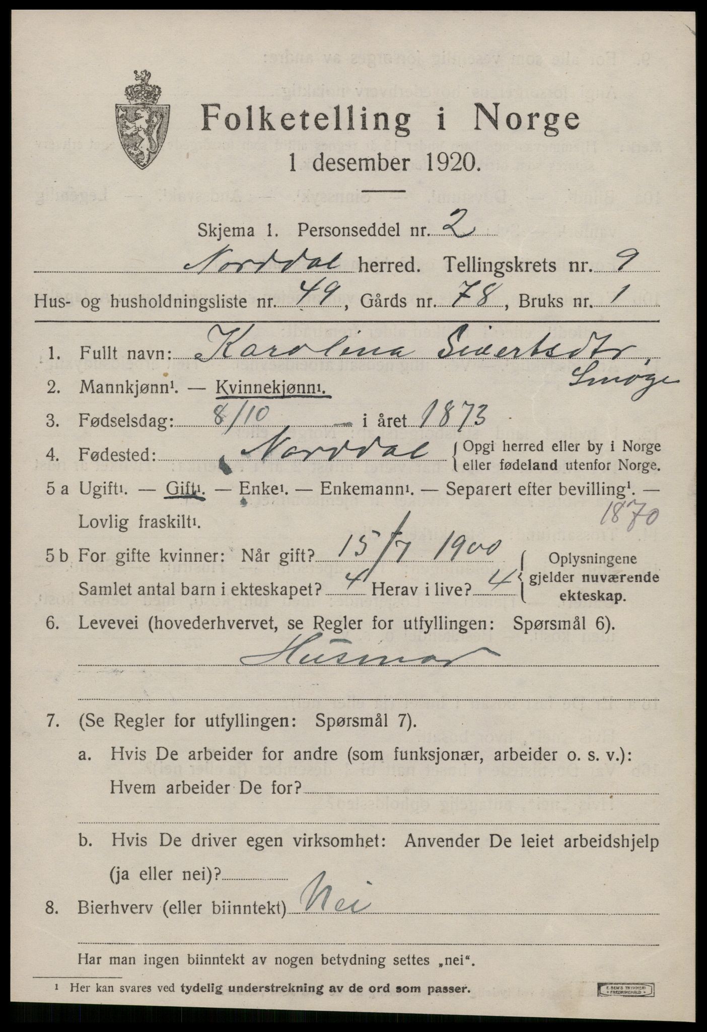 SAT, 1920 census for Norddal, 1920, p. 5361