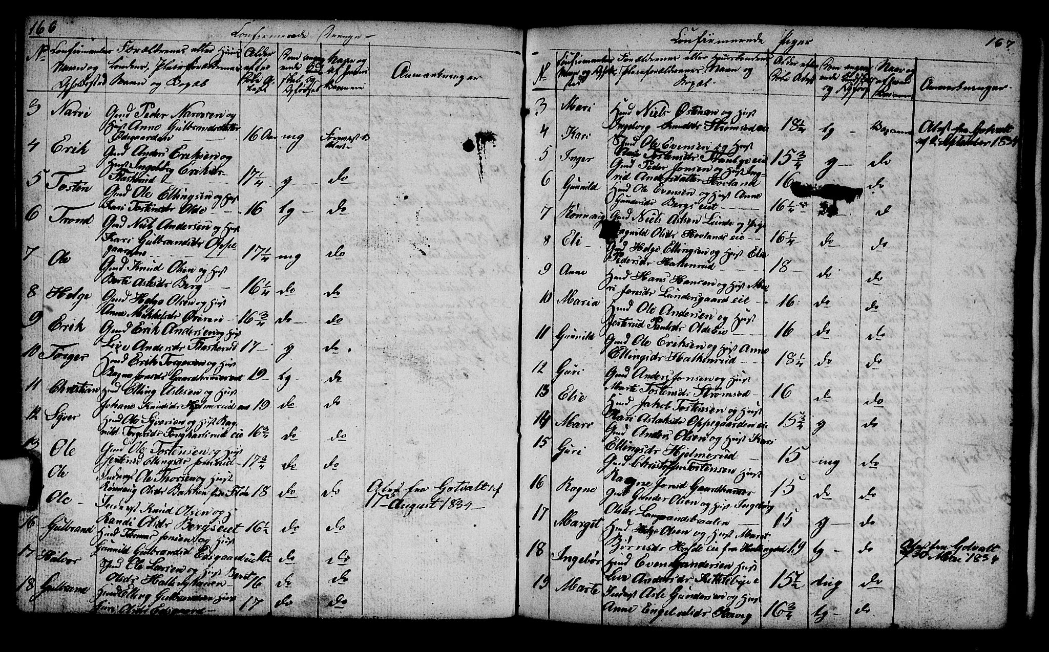 Lunder kirkebøker, AV/SAKO-A-629/G/Ga/L0001: Parish register (copy) no. I 1, 1832-1849, p. 166-167