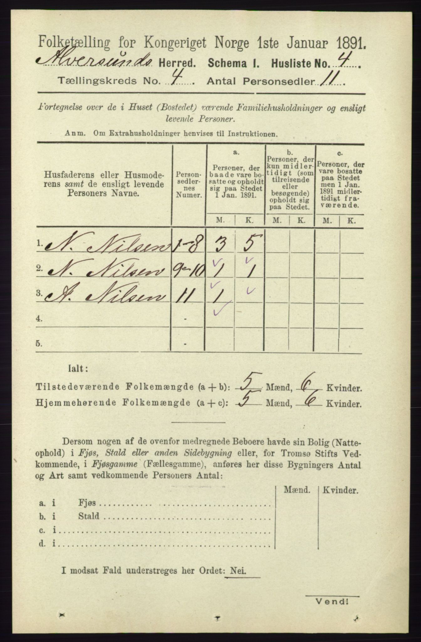 RA, 1891 census for 1257 Alversund, 1891, p. 1614