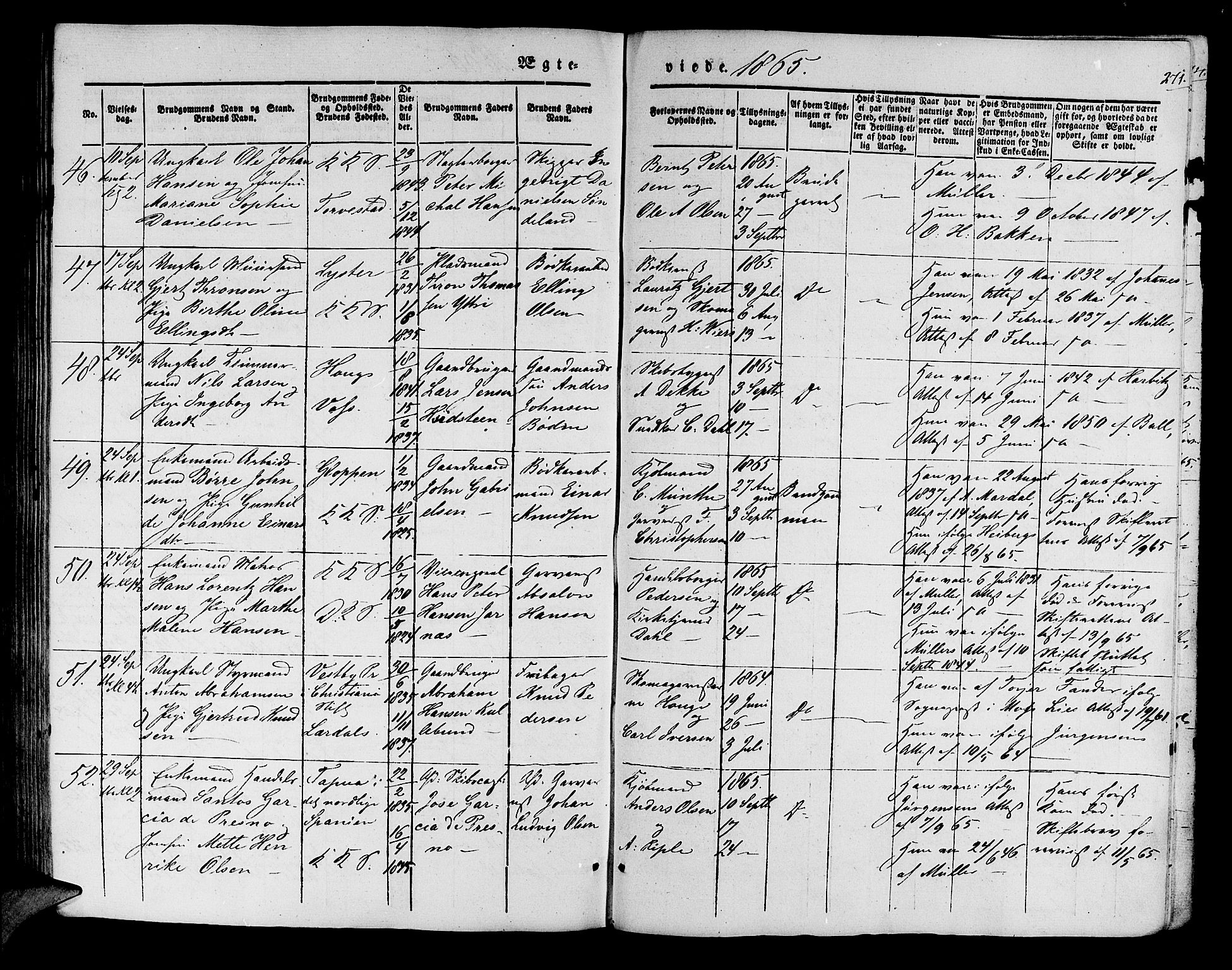 Korskirken sokneprestembete, AV/SAB-A-76101/H/Hab: Parish register (copy) no. D 1, 1840-1867, p. 271