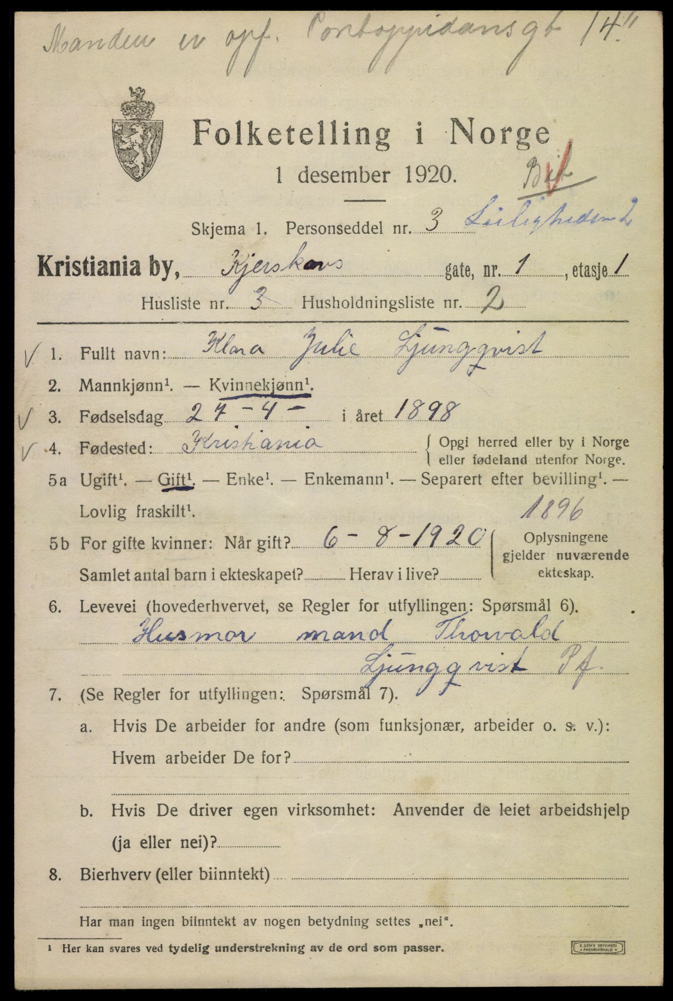 SAO, 1920 census for Kristiania, 1920, p. 340393