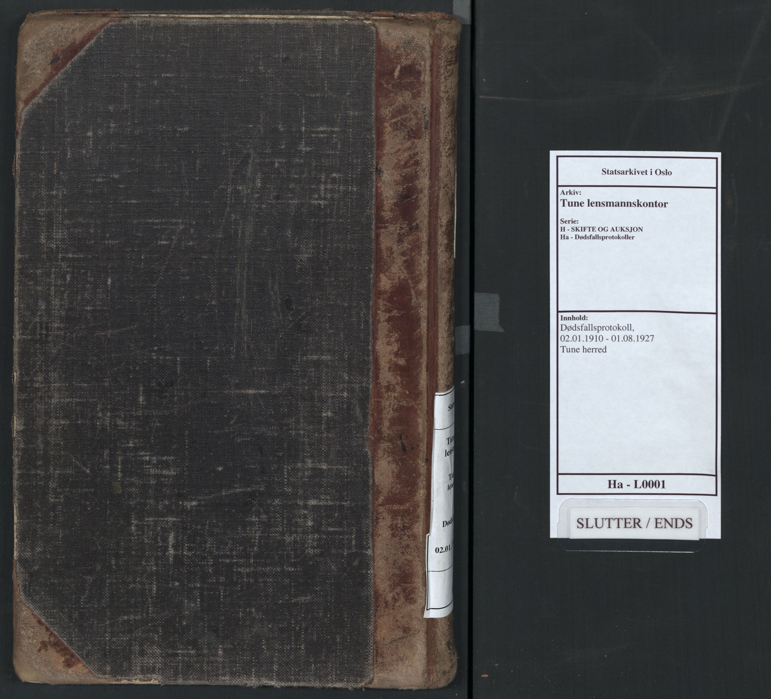 Tune lensmannskontor, AV/SAO-A-10104/H/Ha/L0001: Dødsfallsprotokoll, 1910-1927
