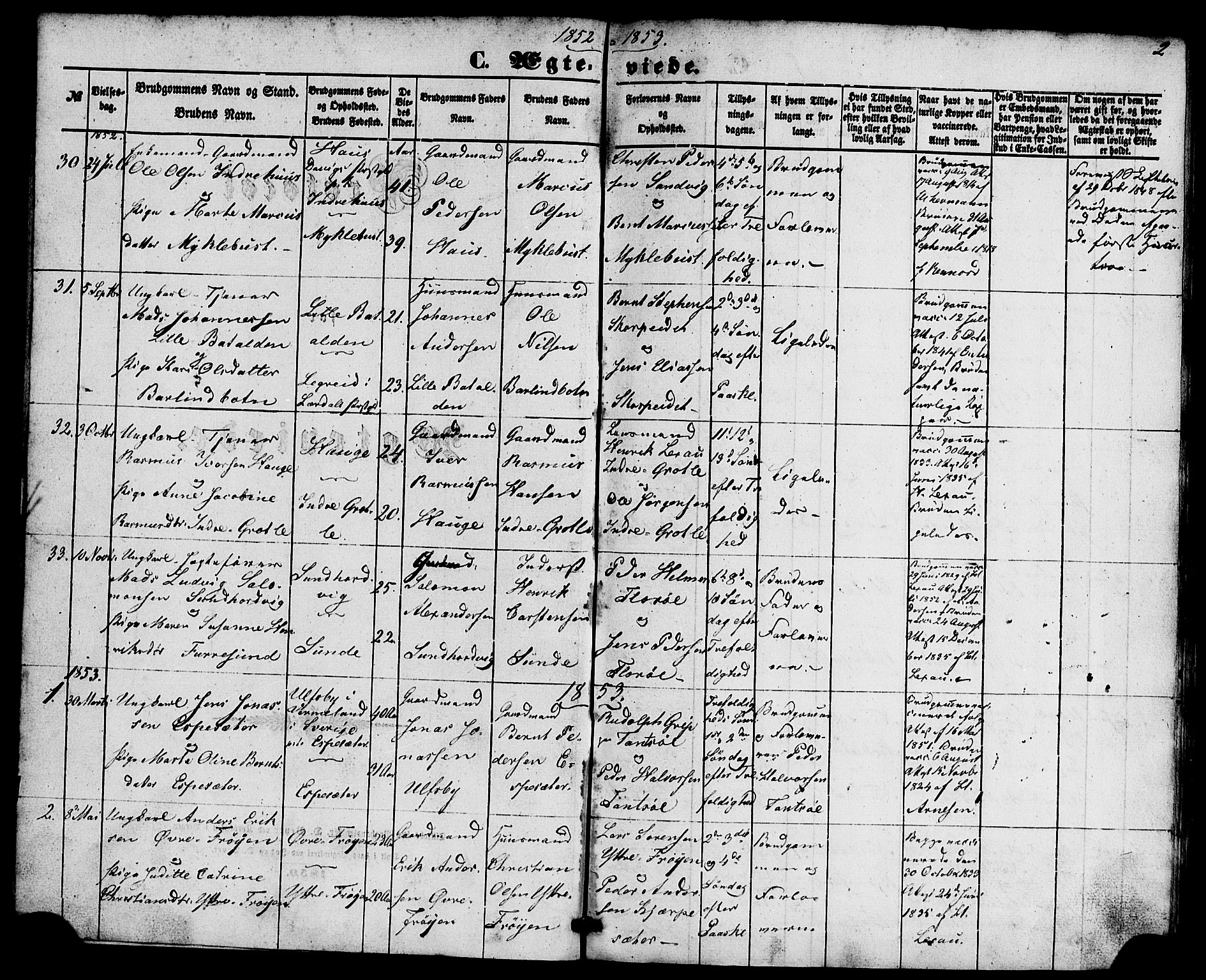 Kinn sokneprestembete, SAB/A-80801/H/Haa/Haaa/L0010: Parish register (official) no. A 10, 1852-1869, p. 2