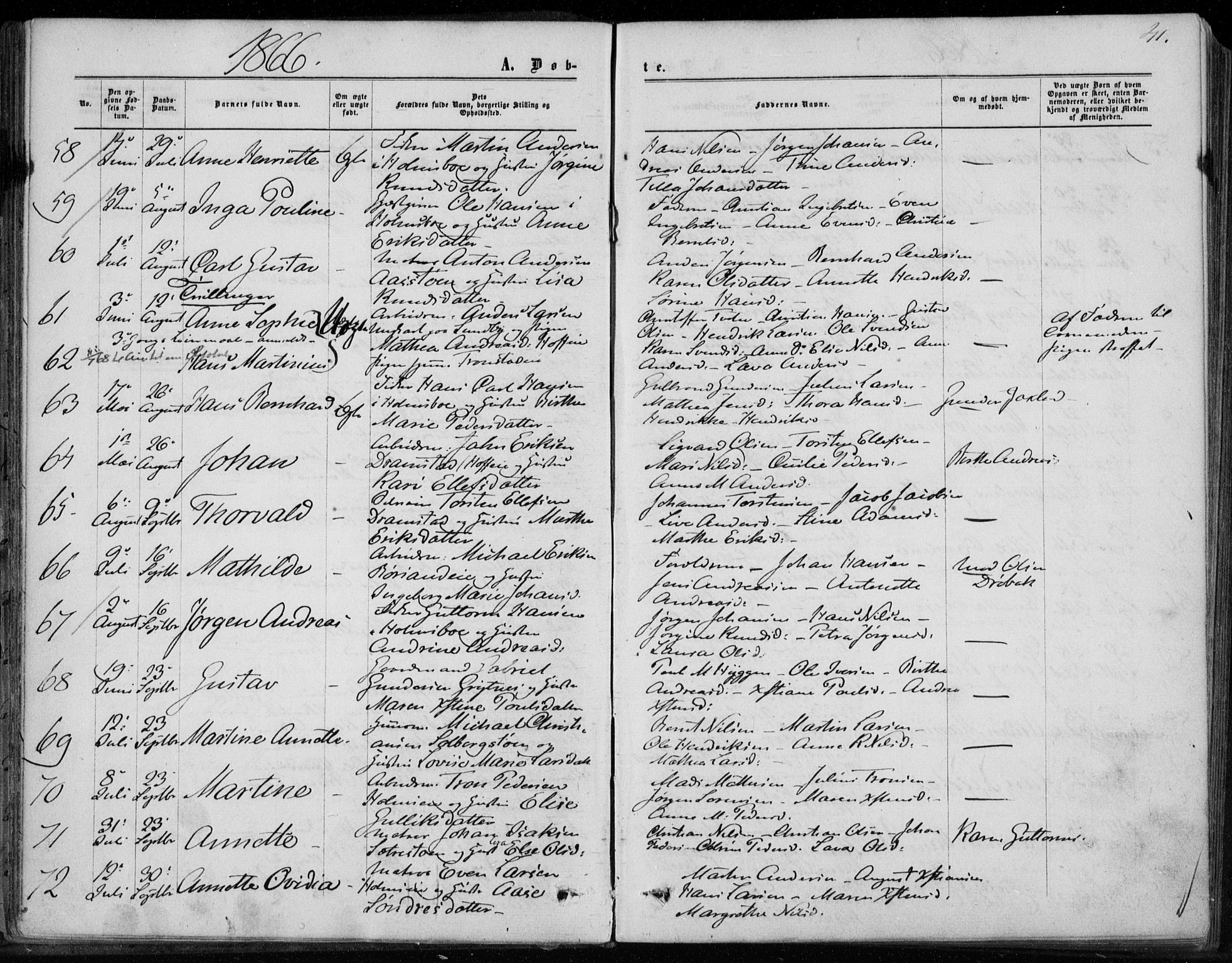 Hurum kirkebøker, AV/SAKO-A-229/F/Fa/L0012: Parish register (official) no. 12, 1861-1875, p. 41