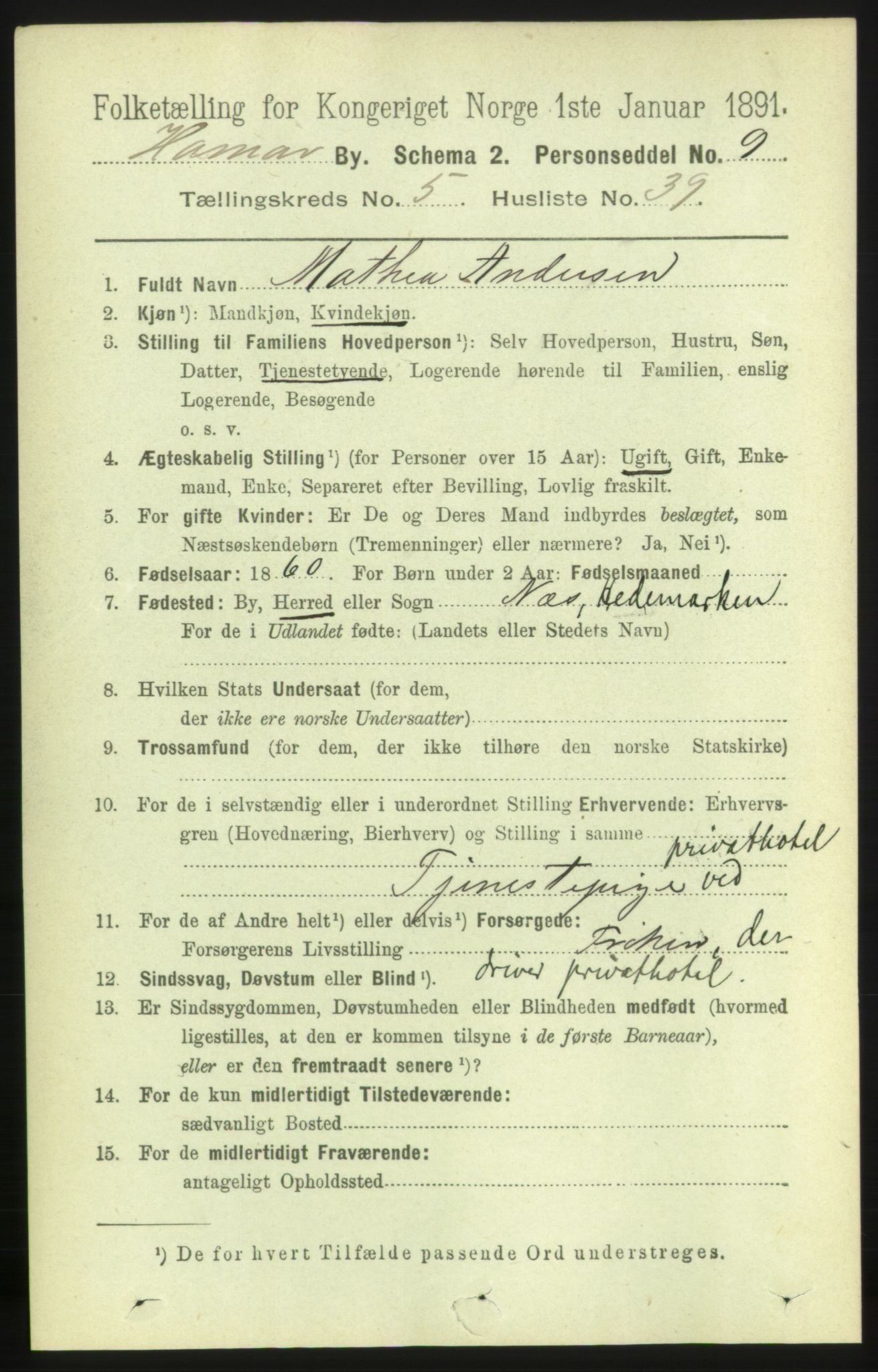 RA, 1891 census for 0401 Hamar, 1891, p. 4312