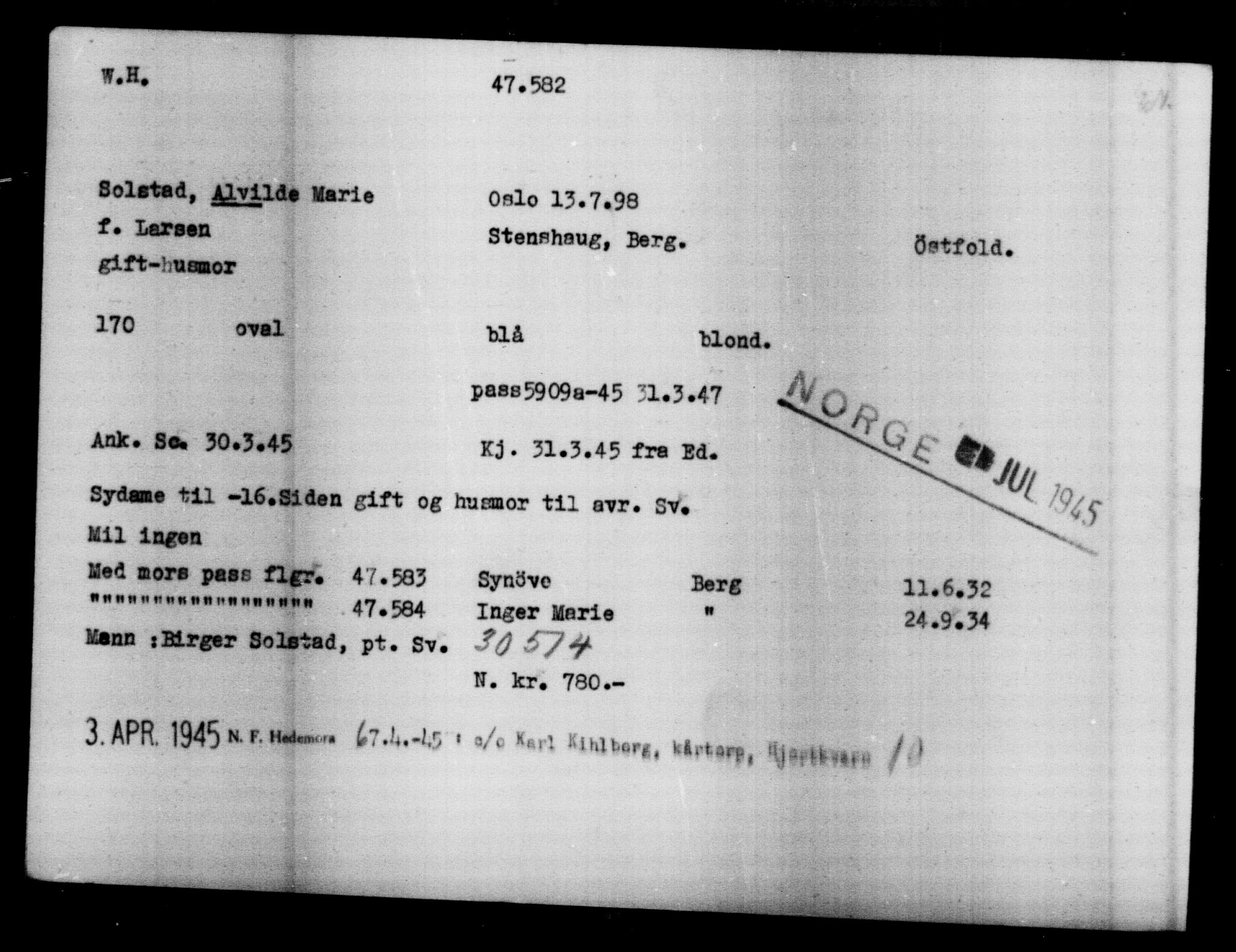 Utenriksstasjonene, Legasjonen i Stockholm, Flyktningkontoret, AV/RA-S-6753/V/Va/L0018: Kjesäterkartoteket, flyktninger med registreringsnr. 46200 og 46300-49603, 1940-1945, p. 1332