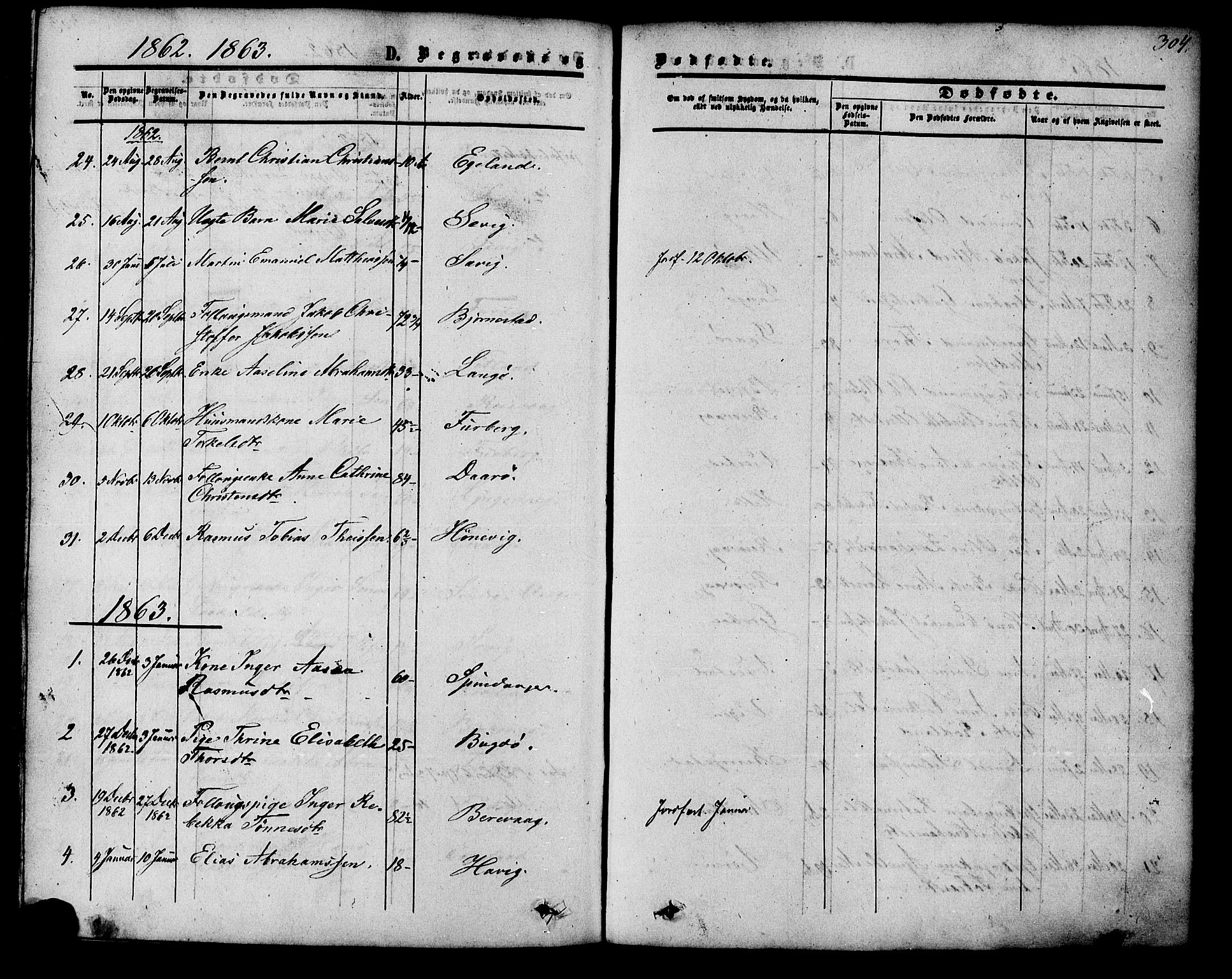 Herad sokneprestkontor, SAK/1111-0018/F/Fa/Fab/L0004: Parish register (official) no. A 4, 1853-1885, p. 304